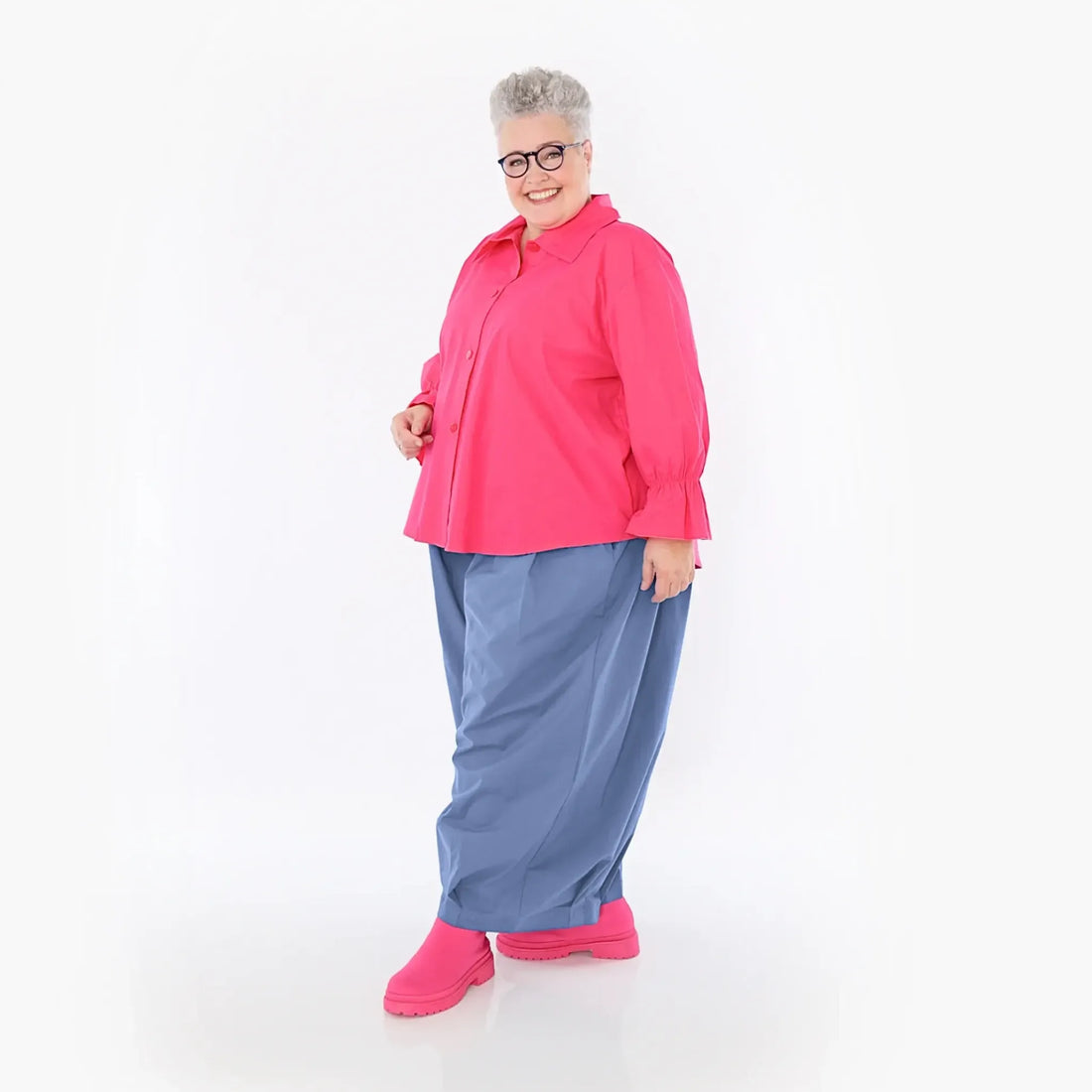  AKH Fashion Bluse in gerundeter Form, aus Baumwolle, 1482.07062, Fuchsia, Ausgefallen
