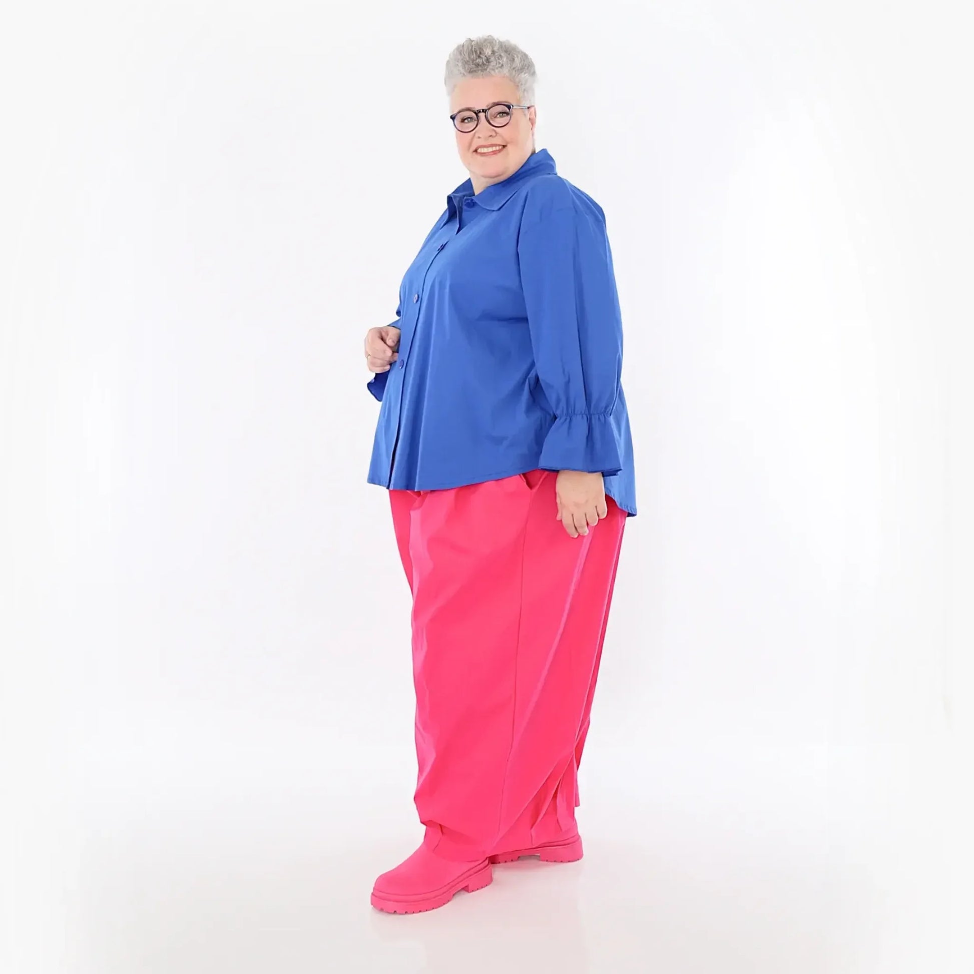  AKH Fashion Bluse in gerundeter Form, aus Baumwolle, 1482.07062, Royalblau, Ausgefallen