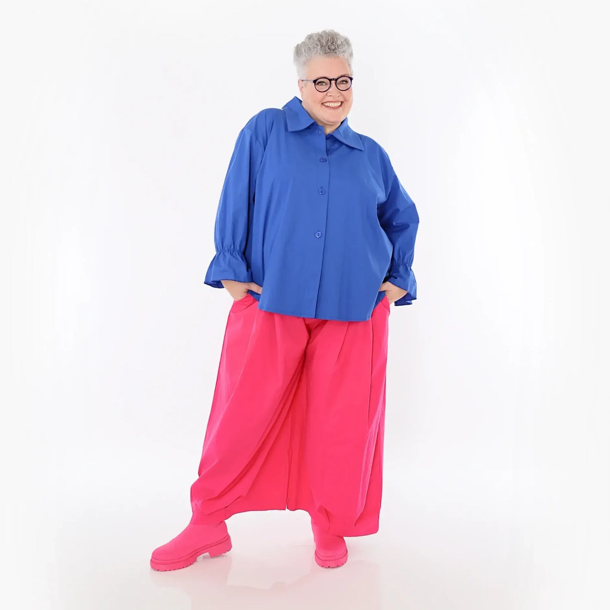 AKH Fashion Bluse in gerundeter Form, aus Baumwolle, 1482.07062, Royalblau, Ausgefallen