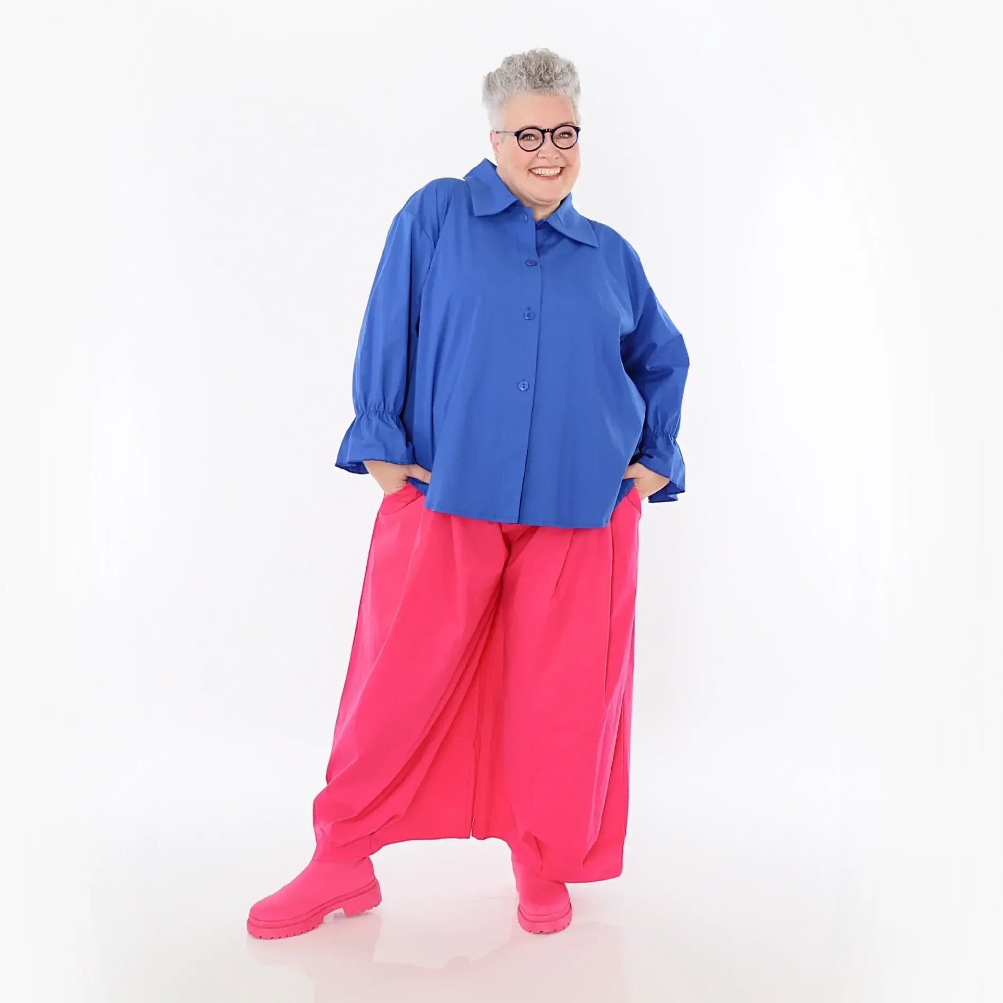  AKH Fashion Bluse in gerundeter Form, aus Baumwolle, 1482.07062, Royalblau, Ausgefallen