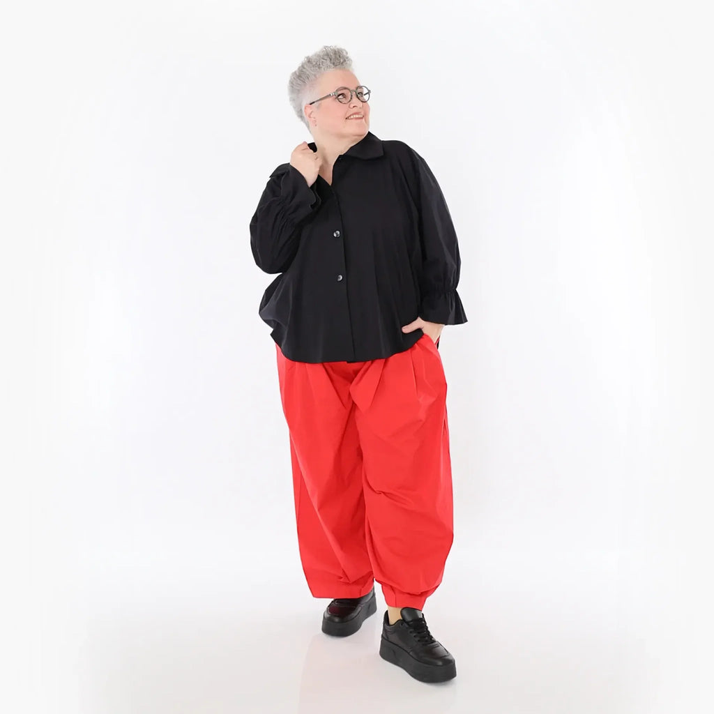  AKH Fashion Bluse in gerundeter Form, aus Baumwolle, 1482.07062, Schwarz, Ausgefallen