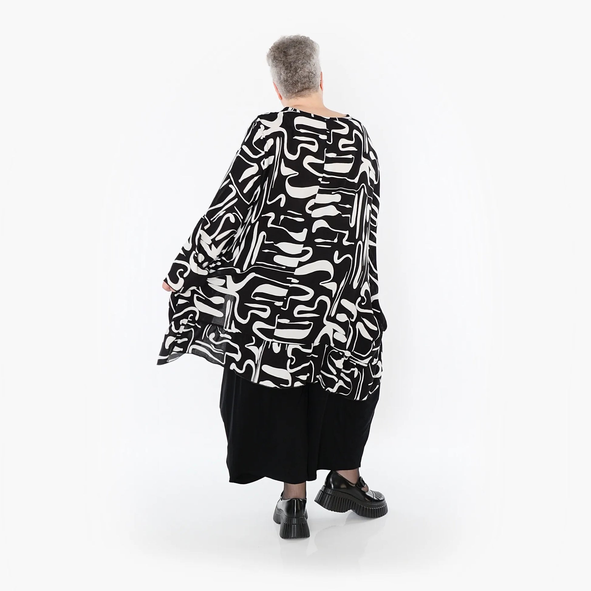  A-Form Bigshirt von AKH Fashion aus Viskose, 1487.06911, Schwarz/Weiß, Pinselstrich, Schick