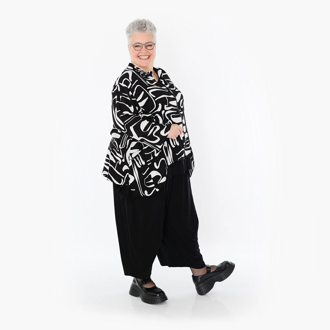  A-Form Jacke von AKH Fashion aus Viskose, 1487.06939, Schwarz/Weiß, Pinselstrich, Schick