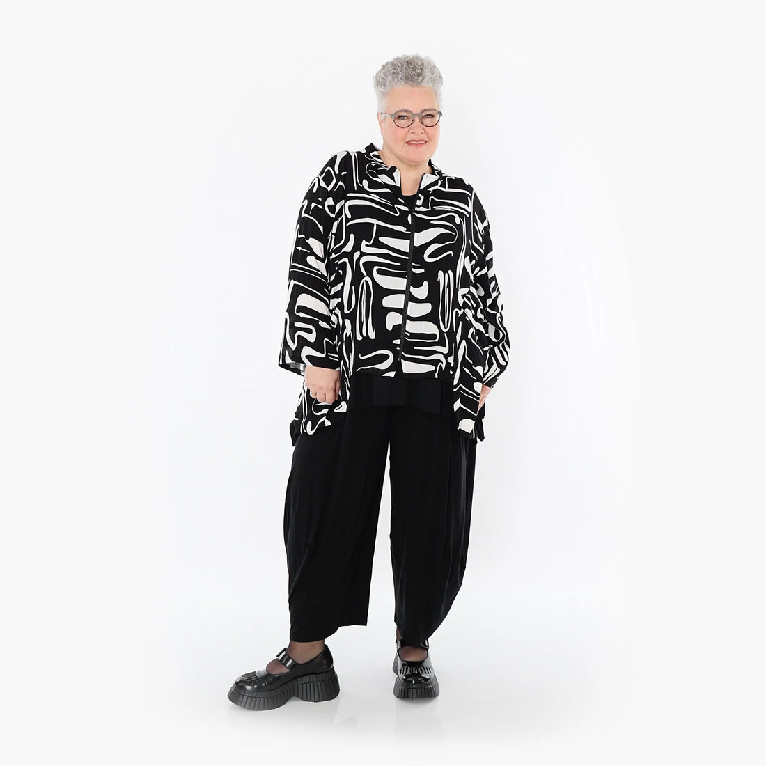  A-Form Jacke von AKH Fashion aus Viskose, 1487.06939, Schwarz/Weiß, Pinselstrich, Schick