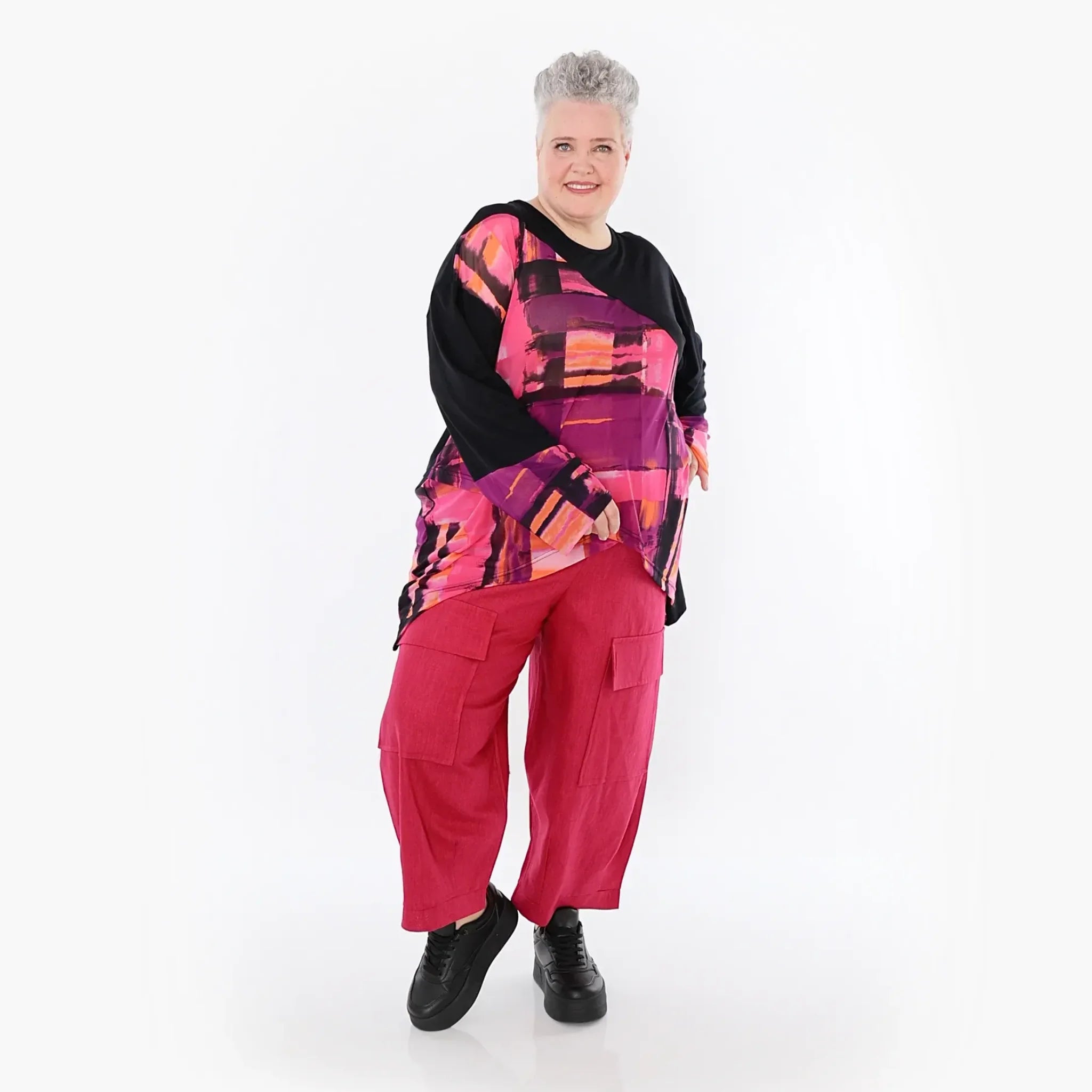  AKH Fashion Hose in gerader Form, aus Leinen, 1489.07098, Fuchsia, Ausgefallen, Zeitlos