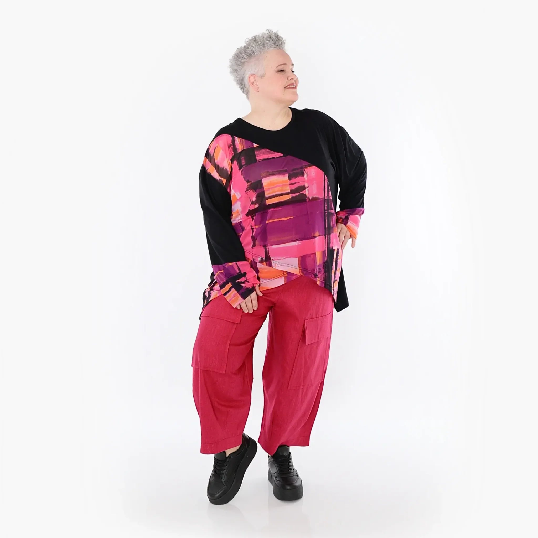  AKH Fashion Hose in gerader Form, aus Leinen, 1489.07098, Fuchsia, Ausgefallen, Zeitlos