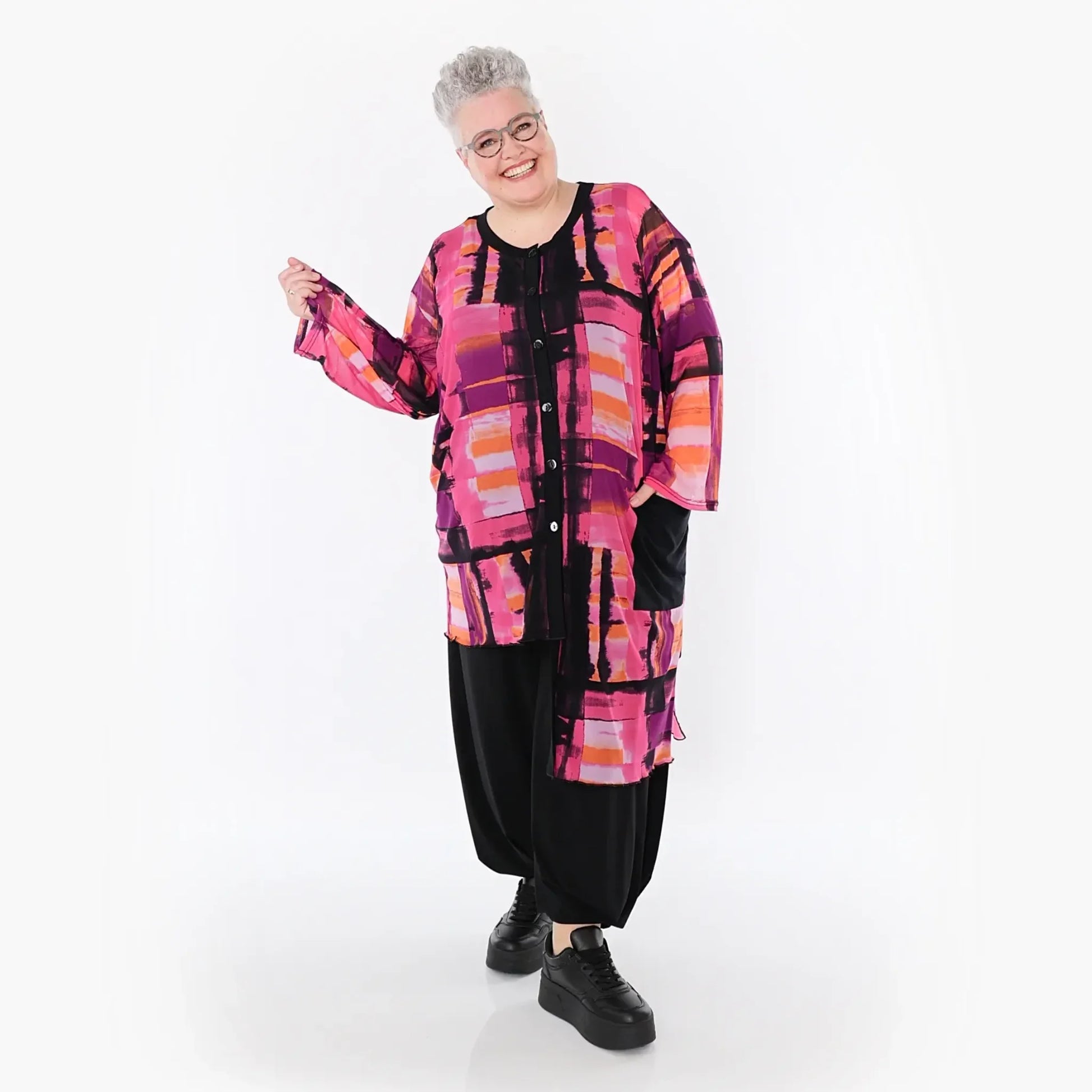  AKH Fashion Bluse in asymmetrischer Form, aus Polyester, 1488.07101, Multicolor, Grafik