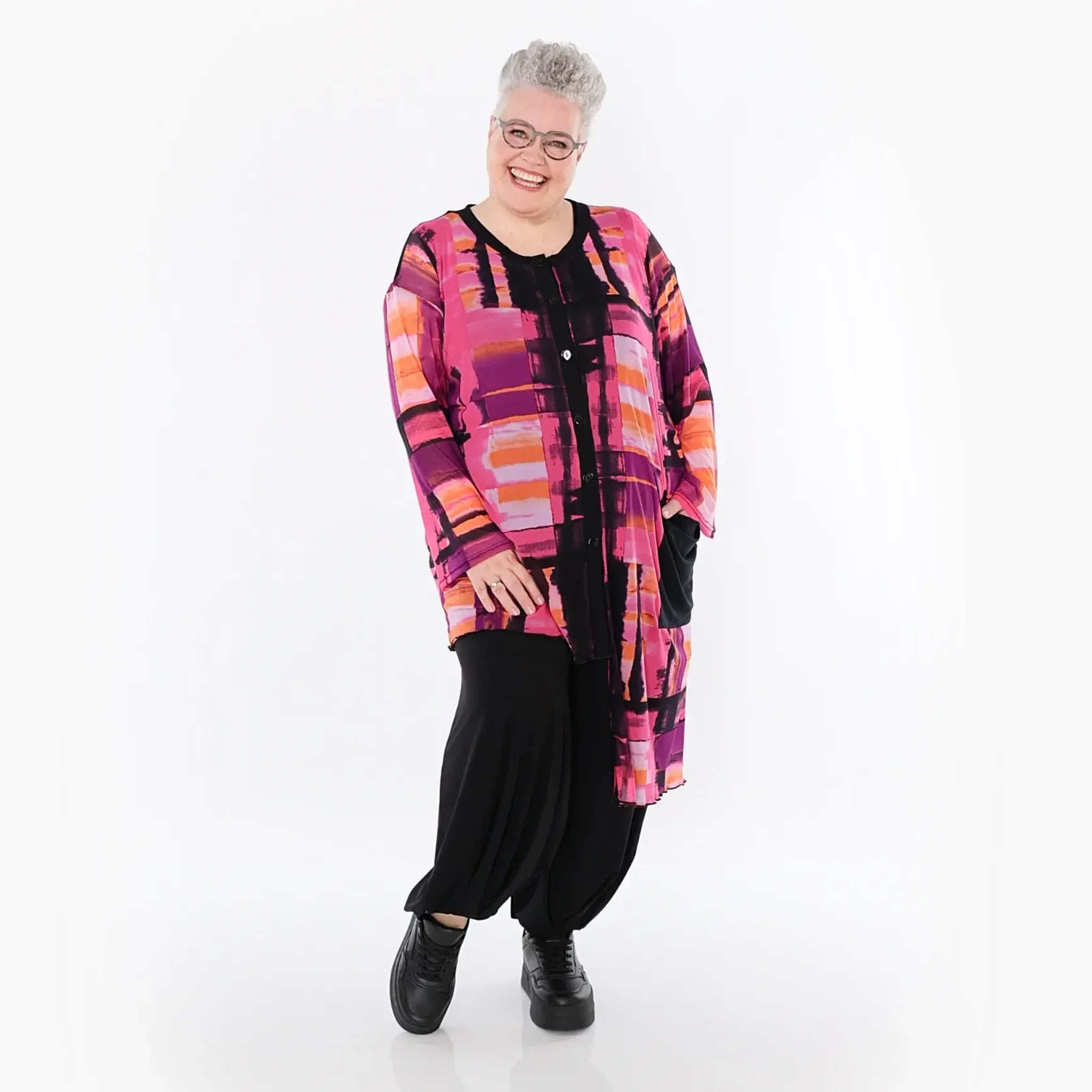  AKH Fashion Bluse in asymmetrischer Form, aus Polyester, 1488.07101, Multicolor, Grafik