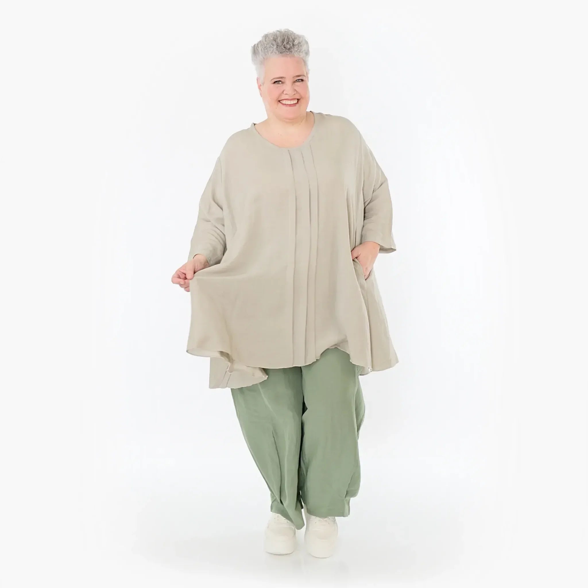  AKH Fashion Hose in gerader Form, aus Viskose, 1490.06710, Khaki, Ausgefallen, Zeitlos
