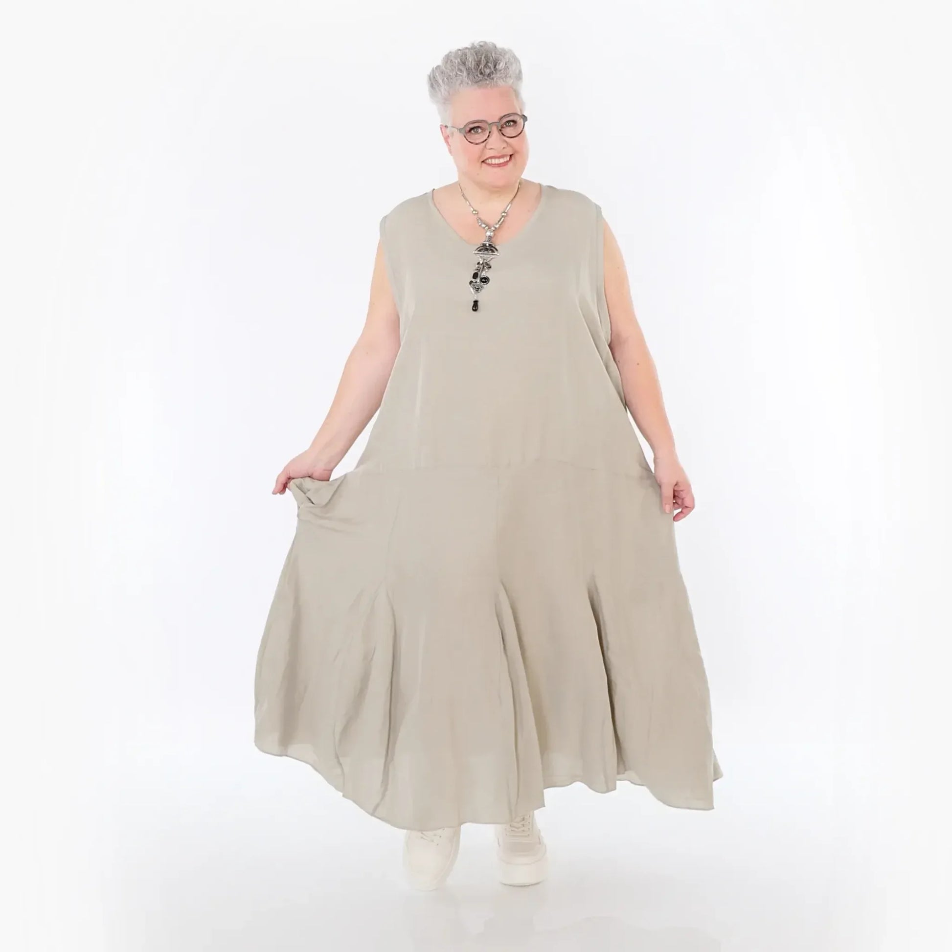  Ballonkleid von AKH Fashion aus Viskose, 1490.06972, Beige, Ausgefallen, Zeitlos, Schick