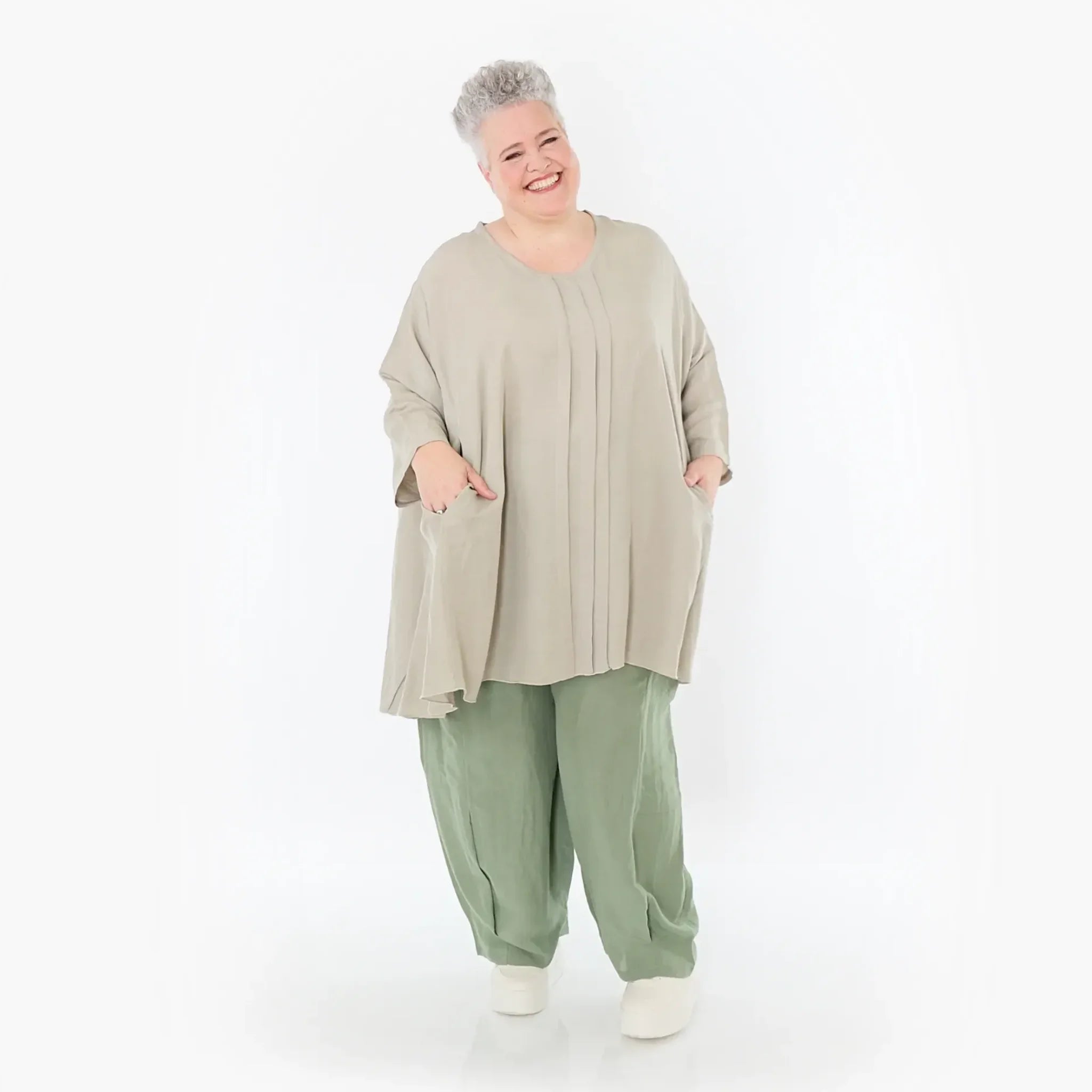  A-Form Bigshirt von AKH Fashion aus Viskose, 1490.07069, Beige, Ausgefallen, Zeitlos, Schick