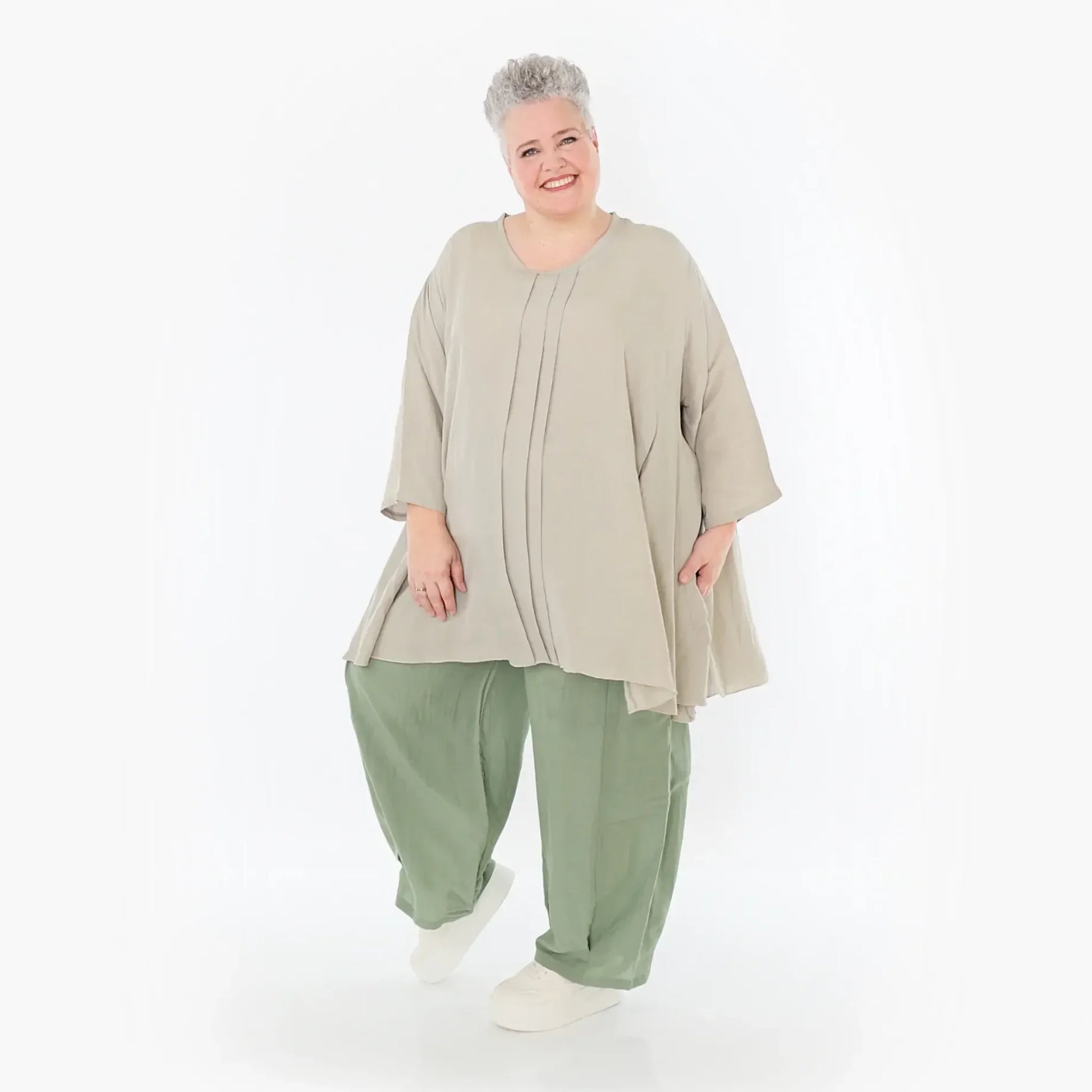  A-Form Bigshirt von AKH Fashion aus Viskose, 1490.07069, Beige, Ausgefallen, Zeitlos, Schick