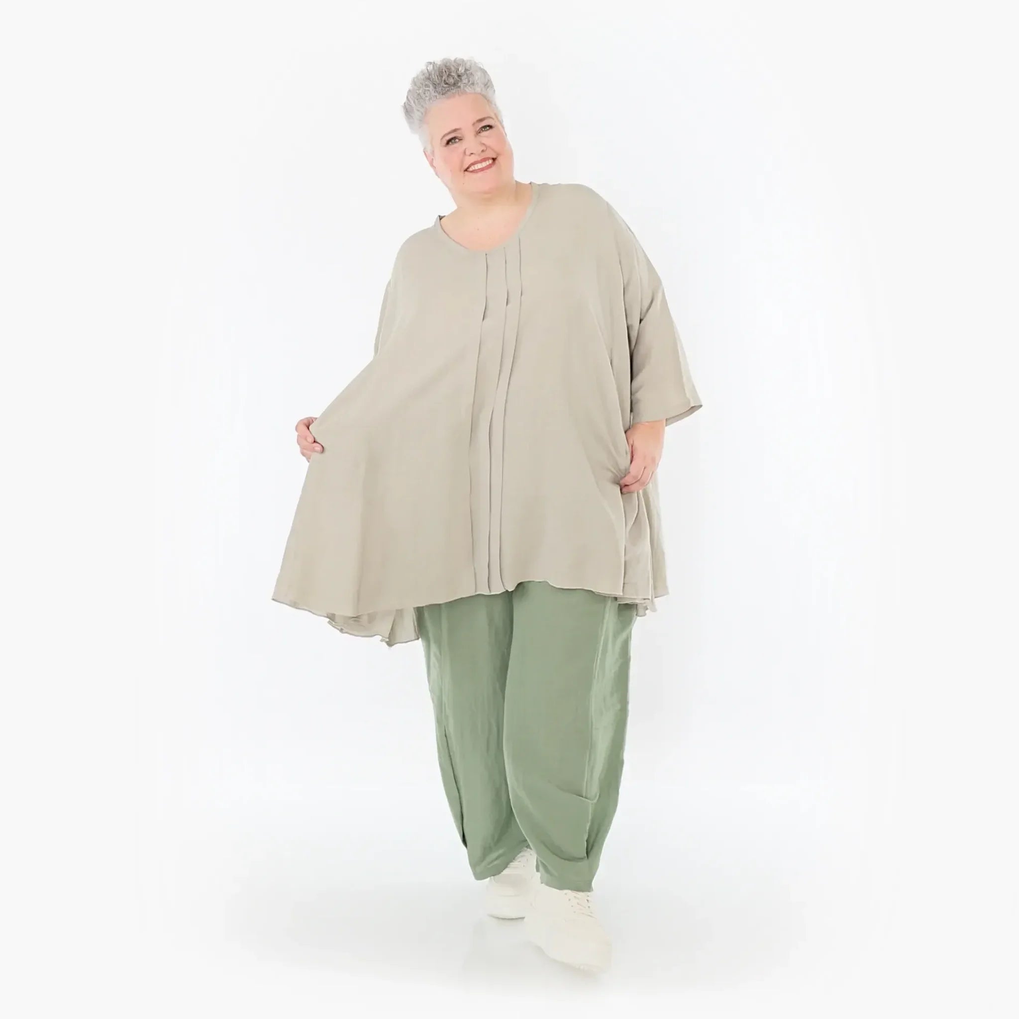  A-Form Bigshirt von AKH Fashion aus Viskose, 1490.07069, Beige, Ausgefallen, Zeitlos, Schick