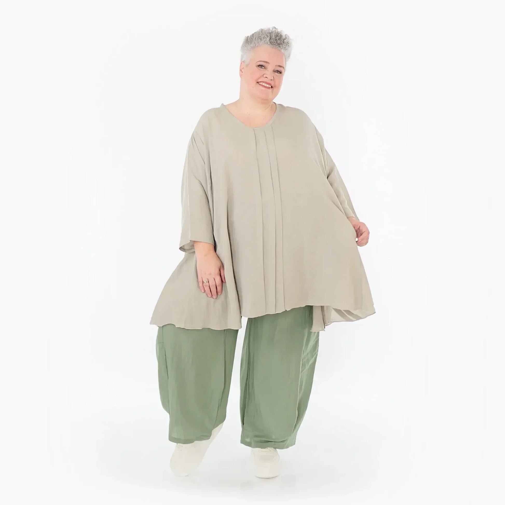  A-Form Bigshirt von AKH Fashion aus Viskose, 1490.07069, Beige, Ausgefallen, Zeitlos, Schick