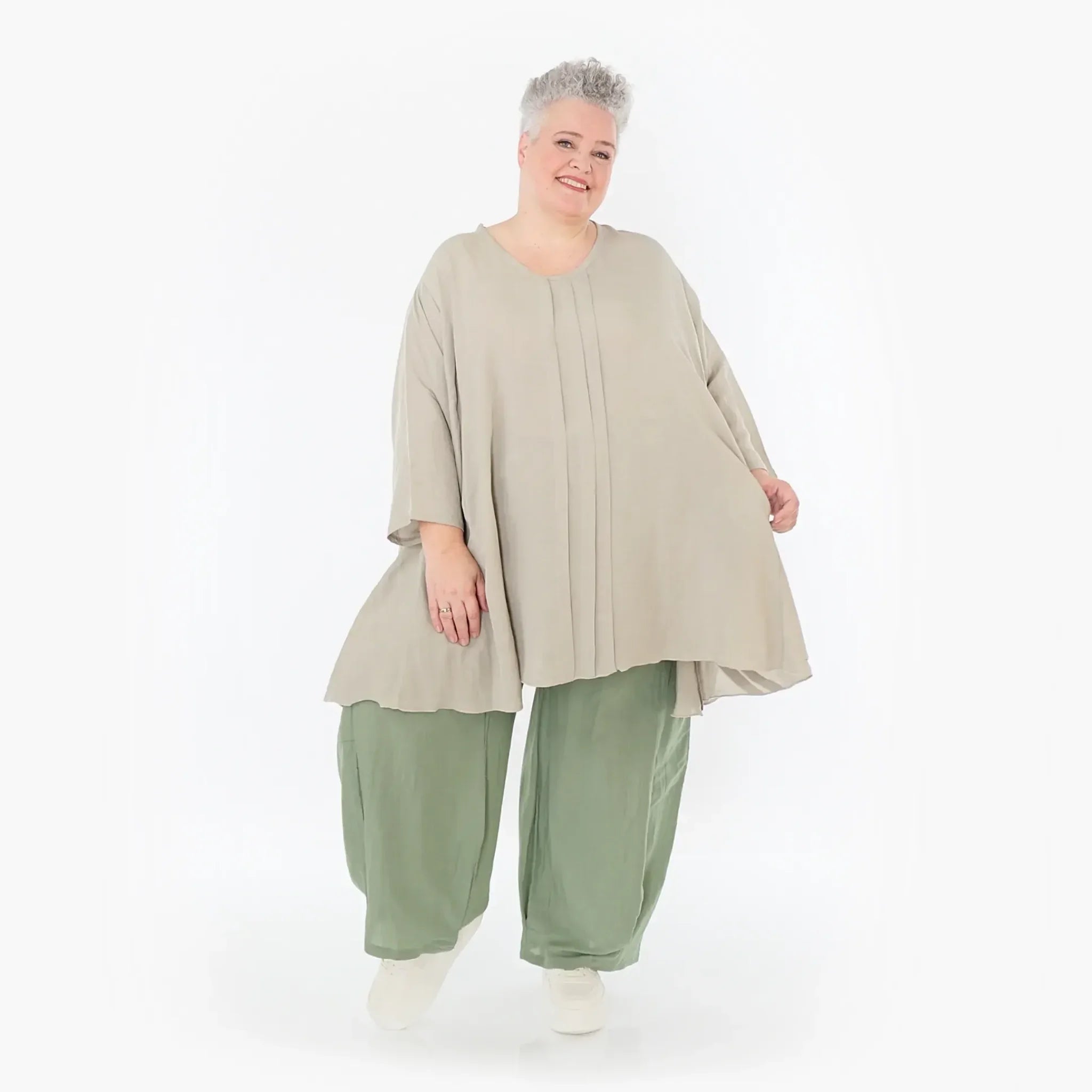  A-Form Bigshirt von AKH Fashion aus Viskose, 1490.07069, Beige, Ausgefallen, Zeitlos, Schick