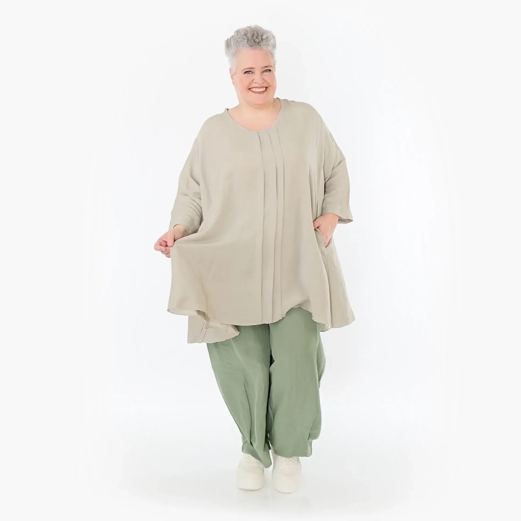  A-Form Bigshirt von AKH Fashion aus Viskose, 1490.07069, Beige, Ausgefallen, Zeitlos, Schick
