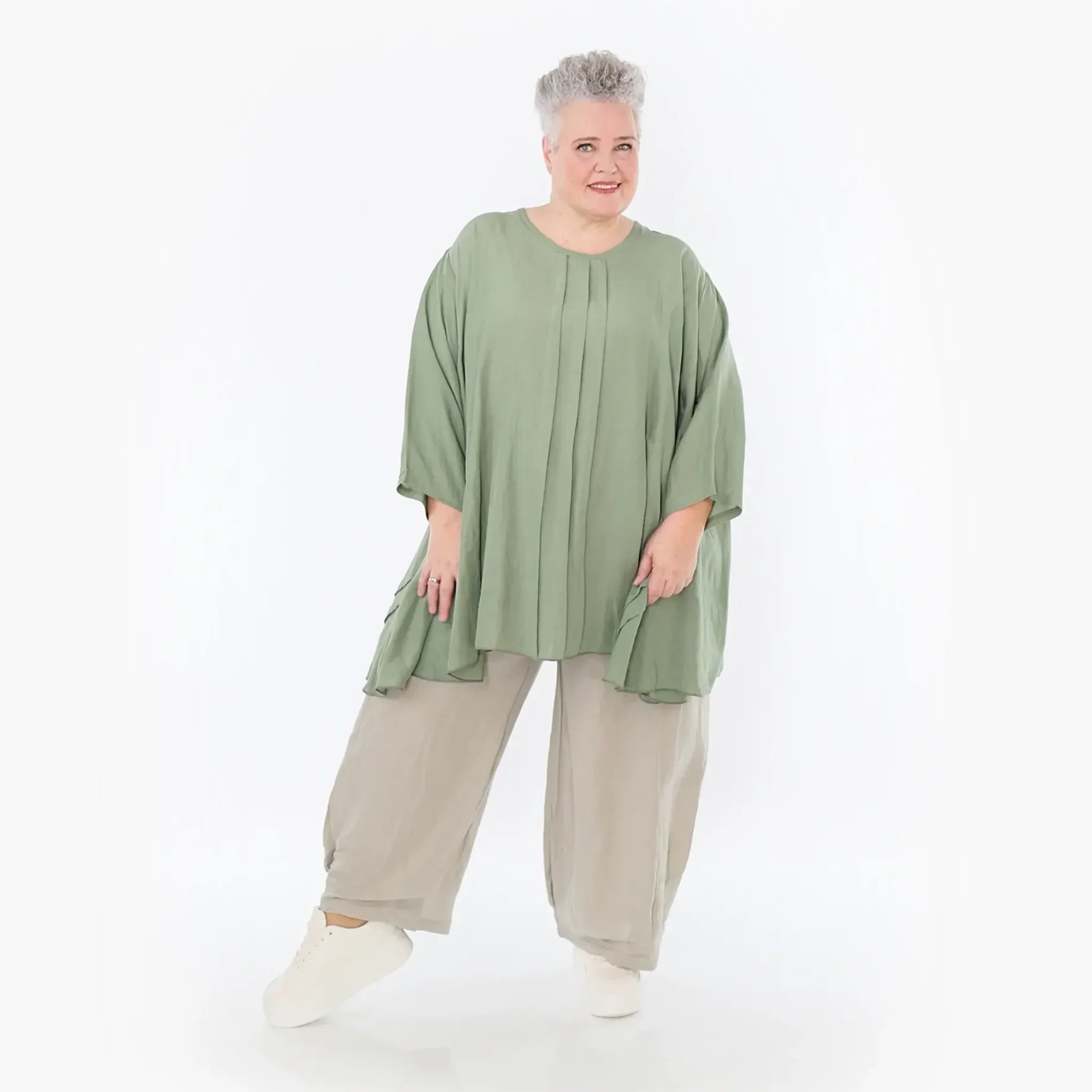  A-Form Bigshirt von AKH Fashion aus Viskose, 1490.07069, Khaki, Ausgefallen, Zeitlos, Schick