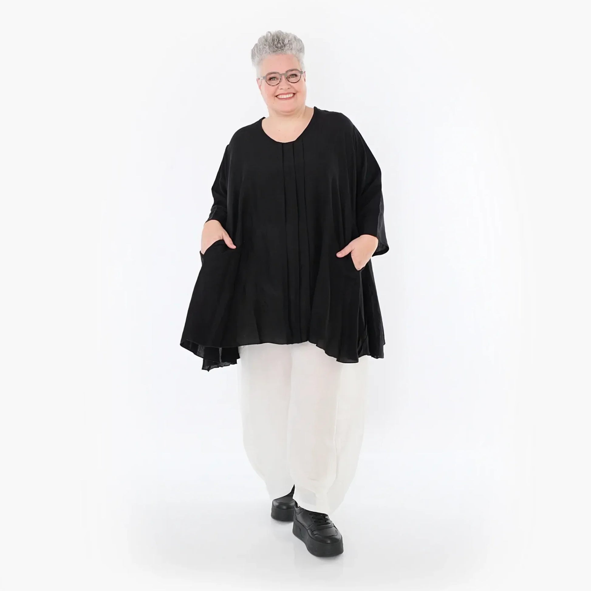  A-Form Bigshirt von AKH Fashion aus Viskose, 1490.07069, Schwarz, Ausgefallen, Zeitlos