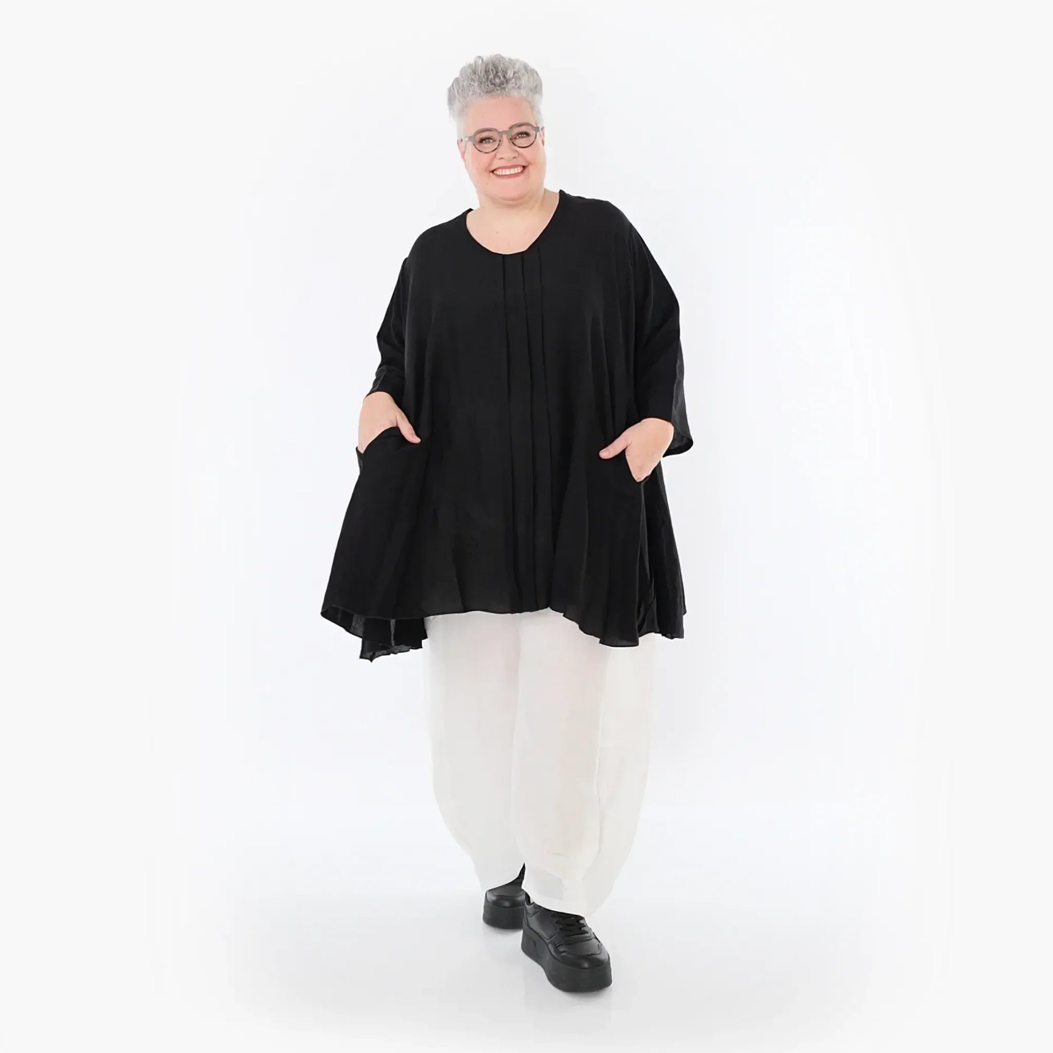  A-Form Bigshirt von AKH Fashion aus Viskose, 1490.07069, Schwarz, Ausgefallen, Zeitlos