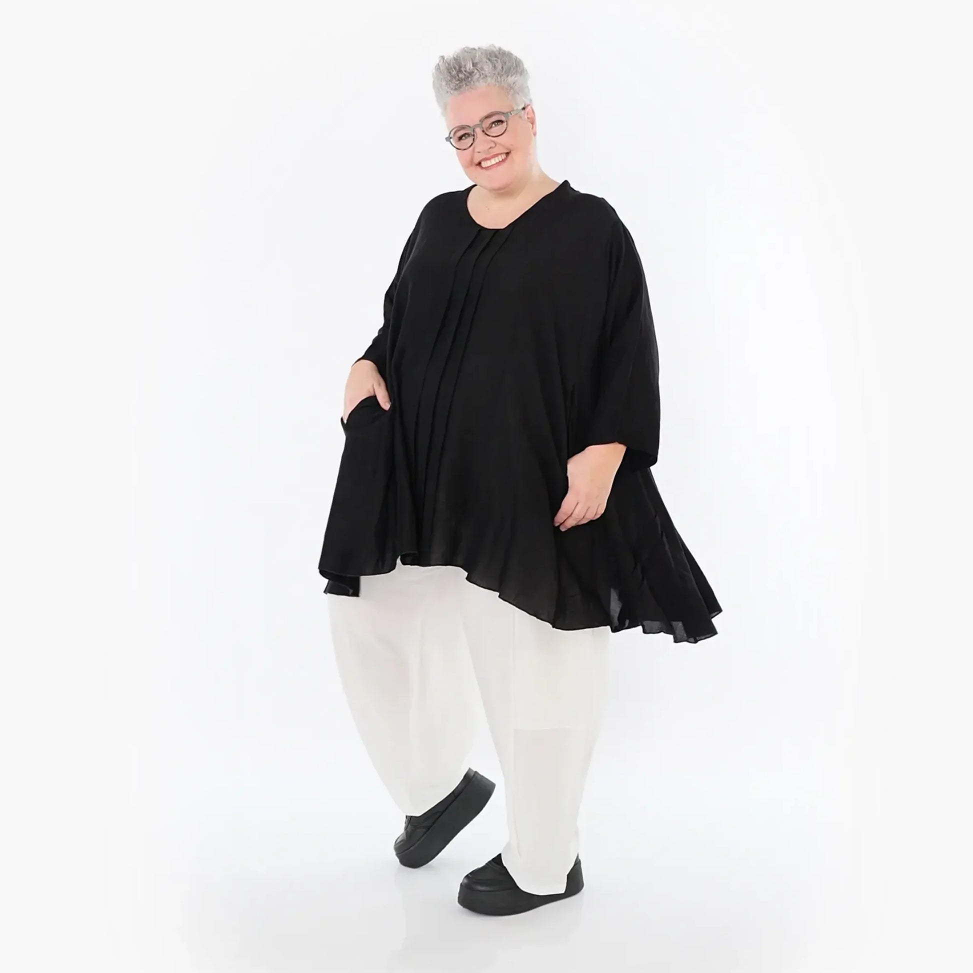  A-Form Bigshirt von AKH Fashion aus Viskose, 1490.07069, Schwarz, Ausgefallen, Zeitlos