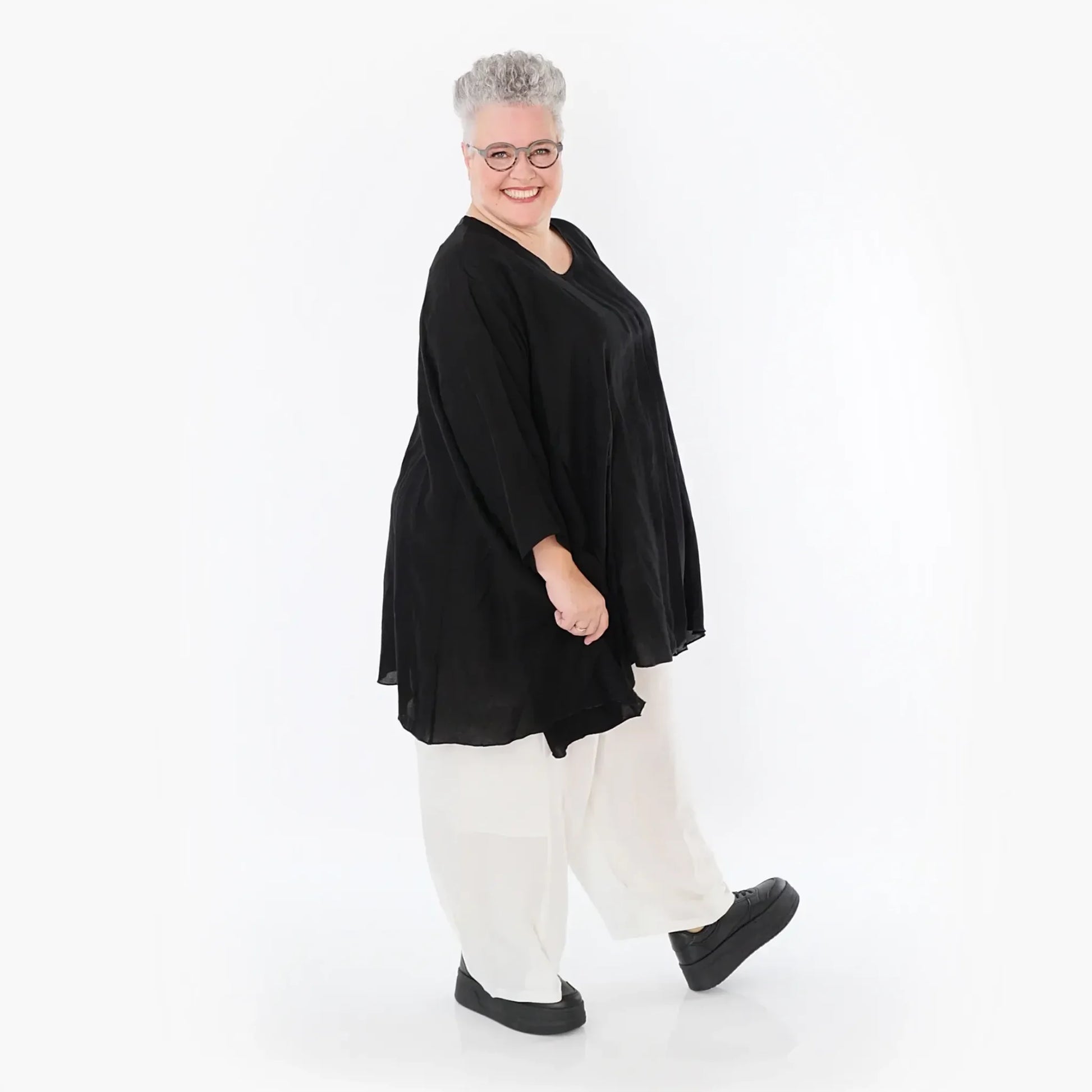  A-Form Bigshirt von AKH Fashion aus Viskose, 1490.07069, Schwarz, Ausgefallen, Zeitlos