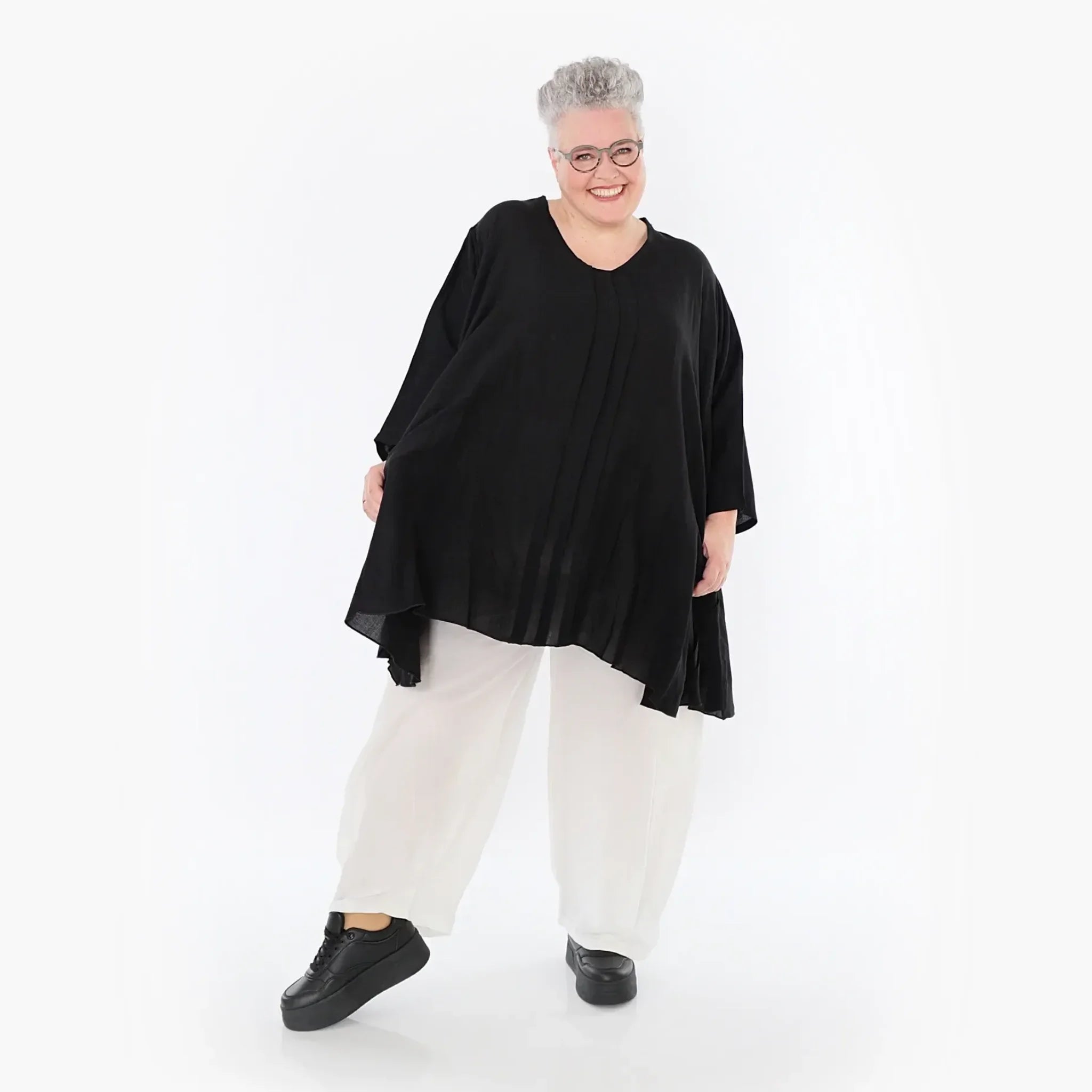  A-Form Bigshirt von AKH Fashion aus Viskose, 1490.07069, Schwarz, Ausgefallen, Zeitlos