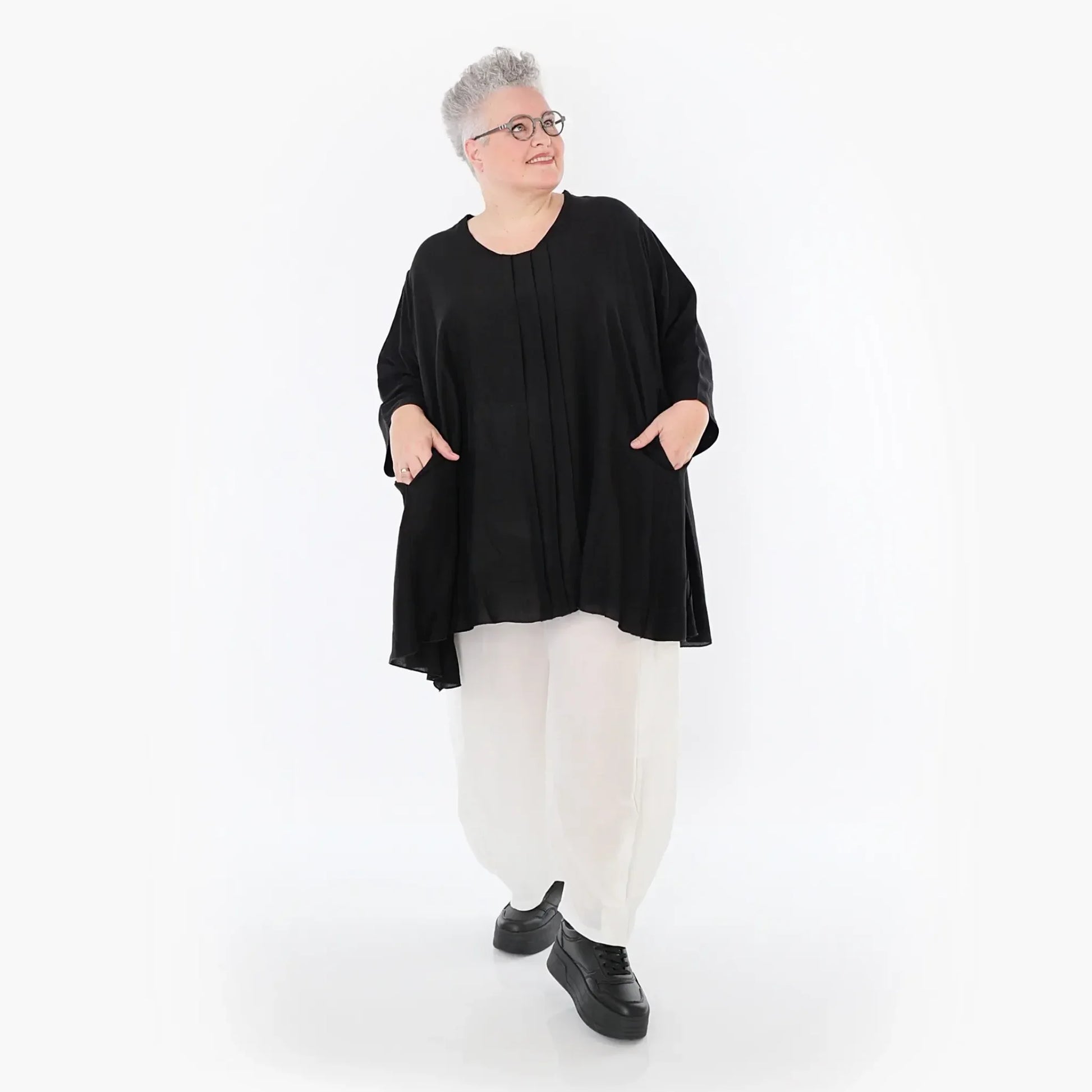  A-Form Bigshirt von AKH Fashion aus Viskose, 1490.07069, Schwarz, Ausgefallen, Zeitlos