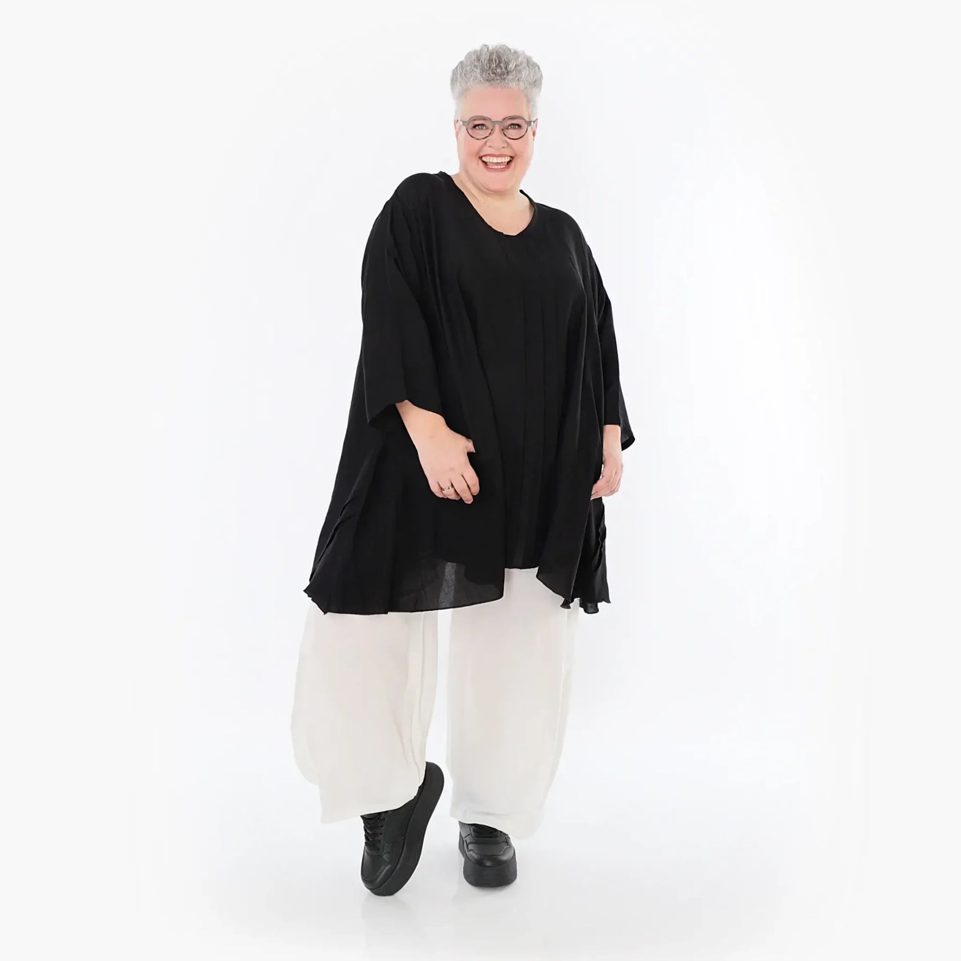  A-Form Bigshirt von AKH Fashion aus Viskose, 1490.07069, Schwarz, Ausgefallen, Zeitlos