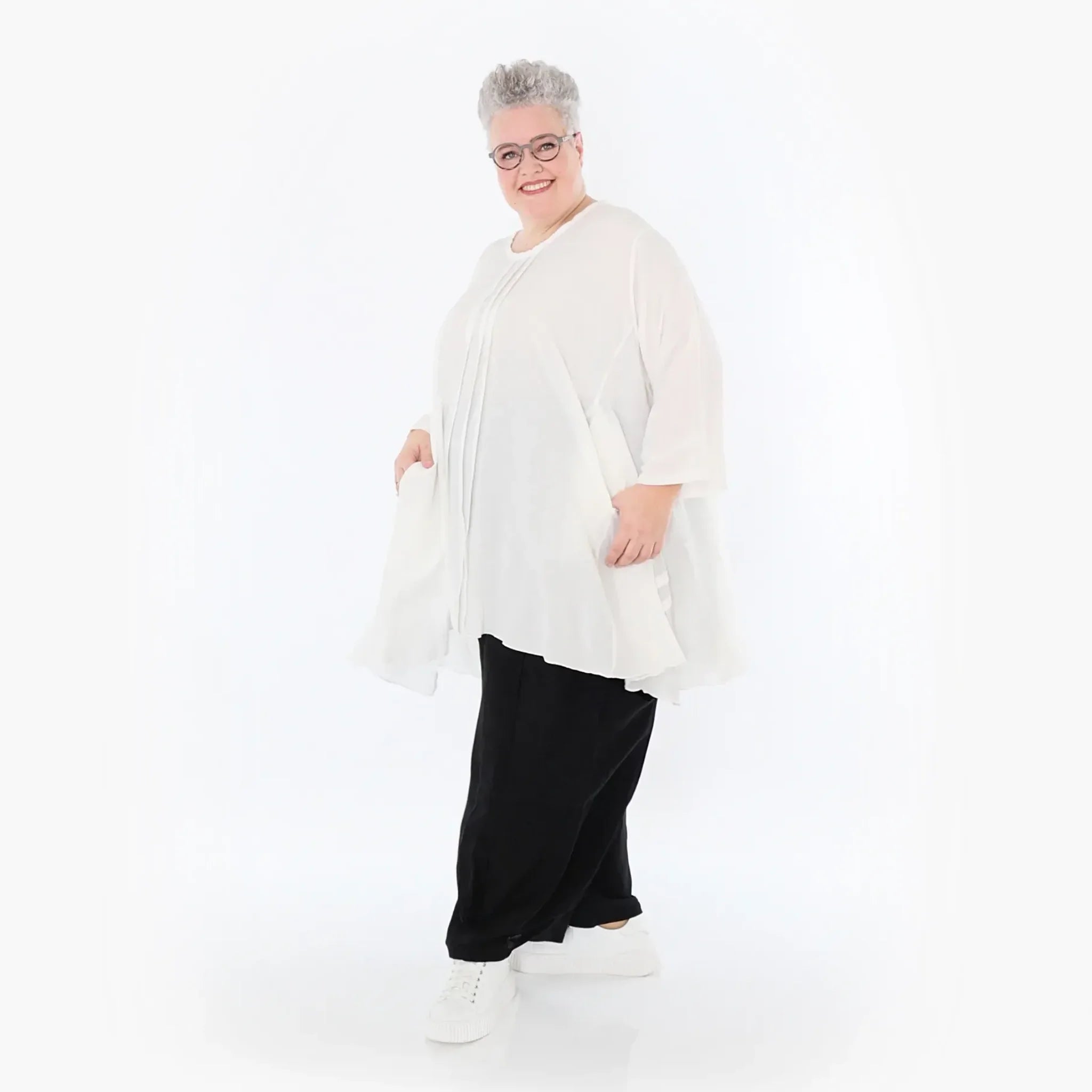 A-Form Bigshirt von AKH Fashion aus Viskose, 1490.07069, Weiß, Ausgefallen, Zeitlos, Schick