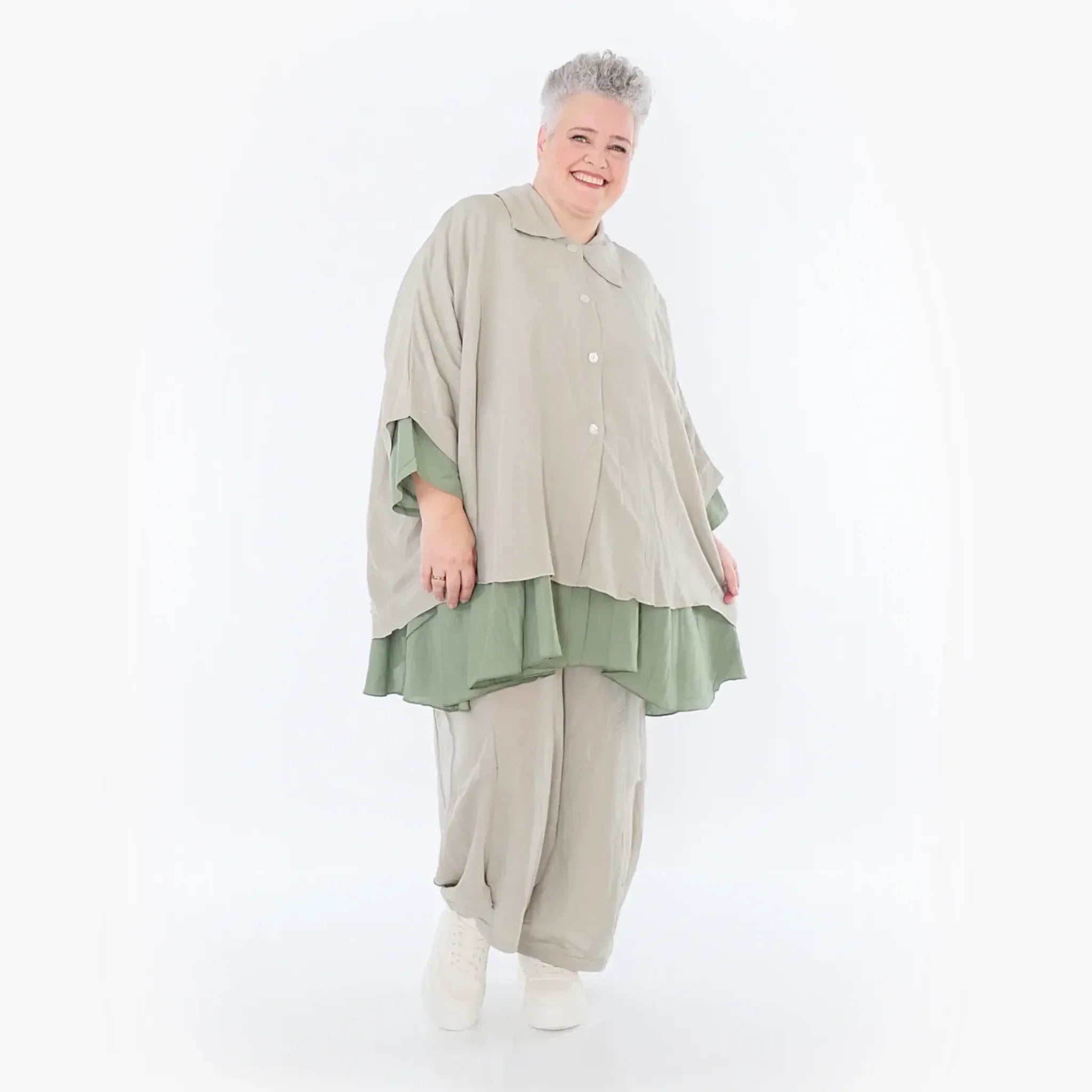  AKH Fashion Jacke in gerundeter Form, aus Viskose, 1490.07092, Beige, Ausgefallen, Zeitlos