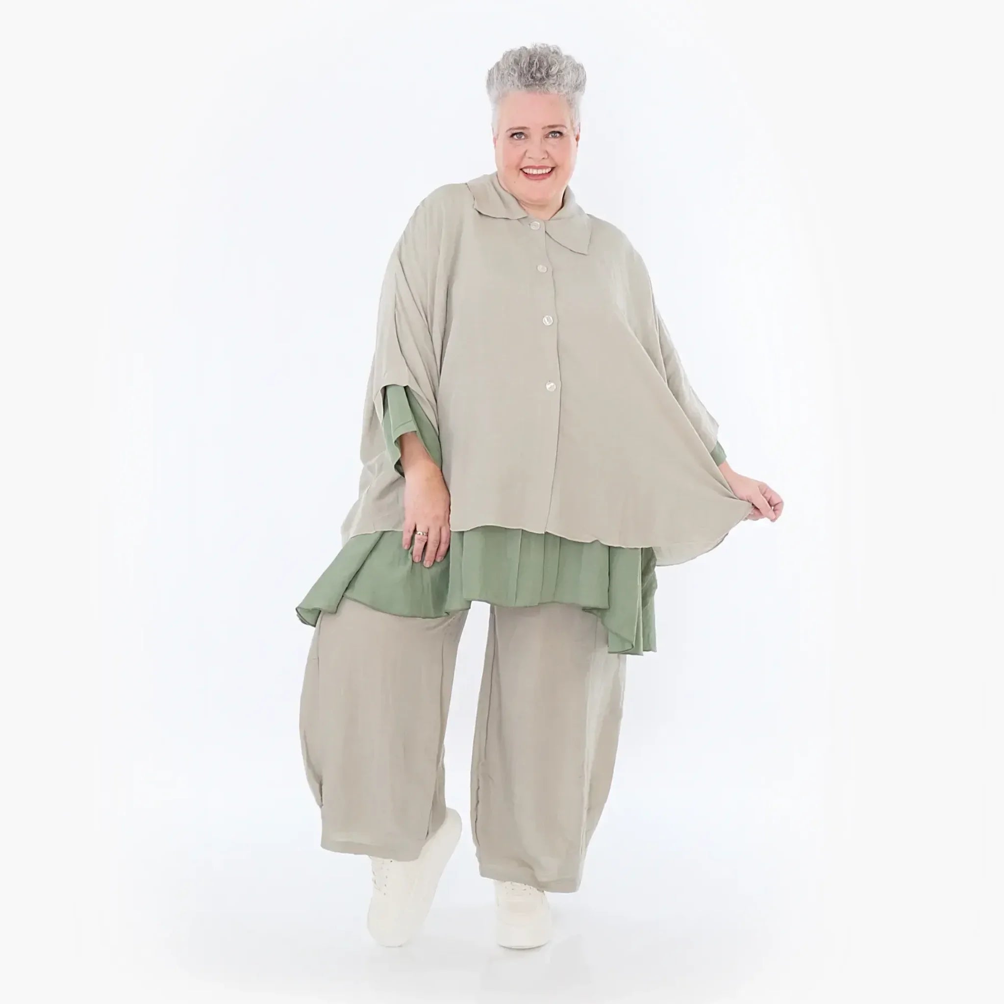  AKH Fashion Jacke in gerundeter Form, aus Viskose, 1490.07092, Beige, Ausgefallen, Zeitlos