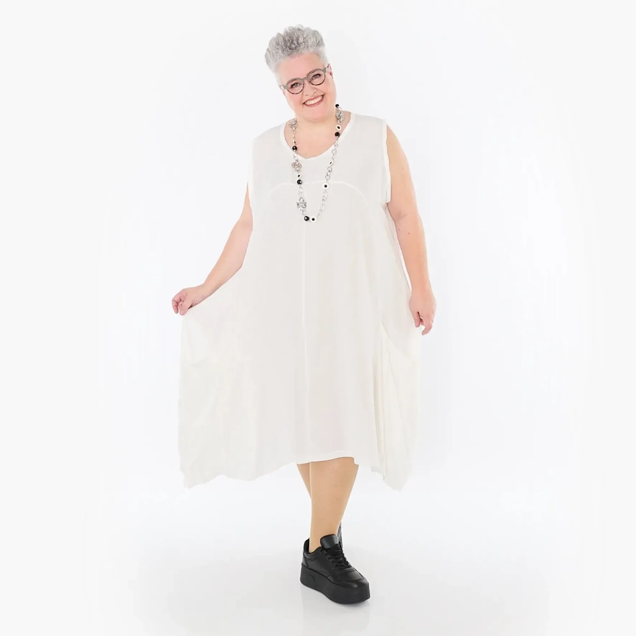  Ballonkleid von AKH Fashion aus Viskose, 1490.07093, Weiß, Ausgefallen, Zeitlos, Schick