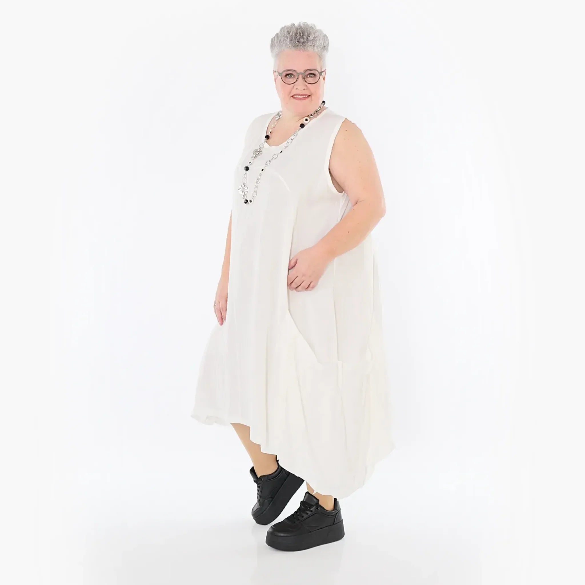  Ballonkleid von AKH Fashion aus Viskose, 1490.07093, Weiß, Ausgefallen, Zeitlos, Schick