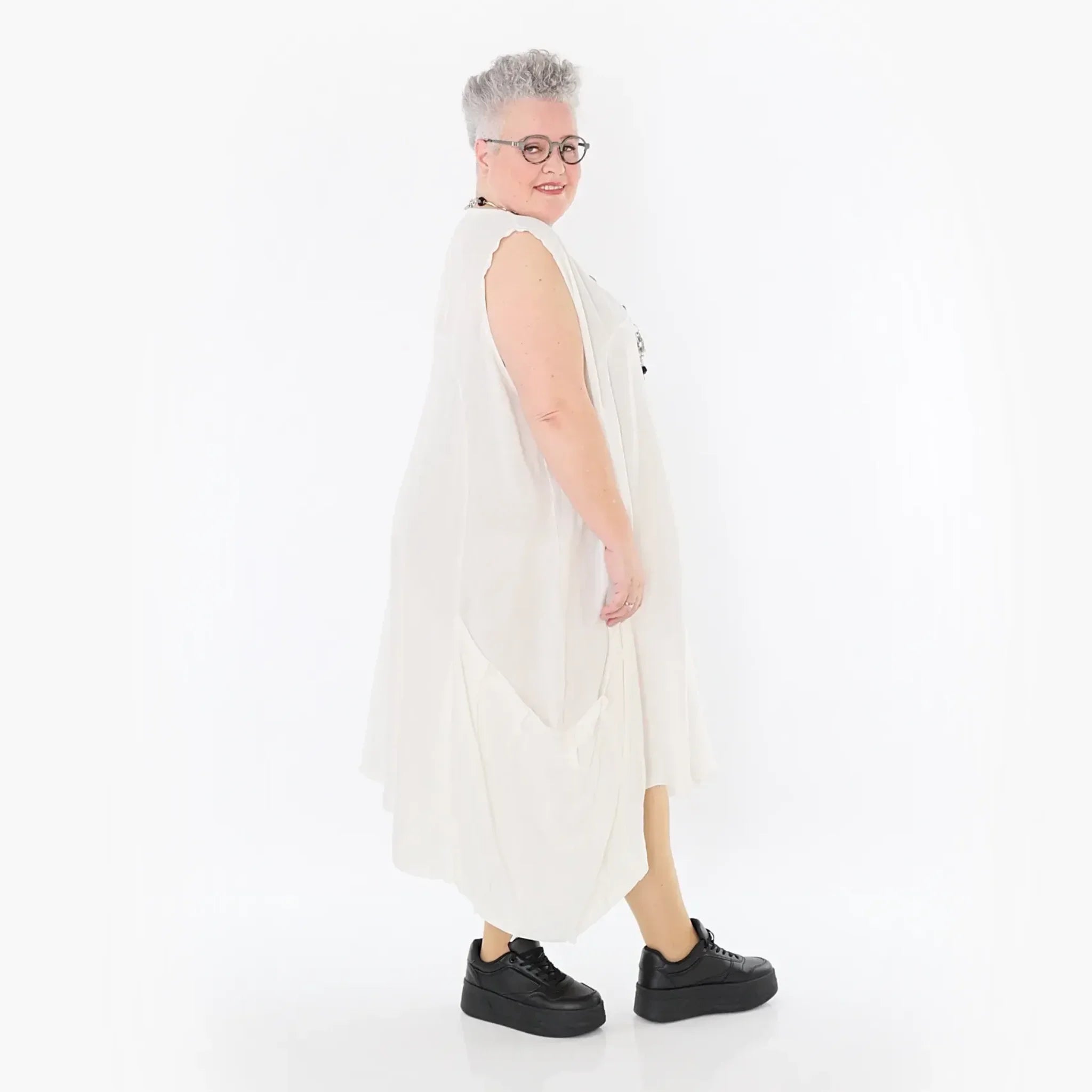  Ballonkleid von AKH Fashion aus Viskose, 1490.07093, Weiß, Ausgefallen, Zeitlos, Schick