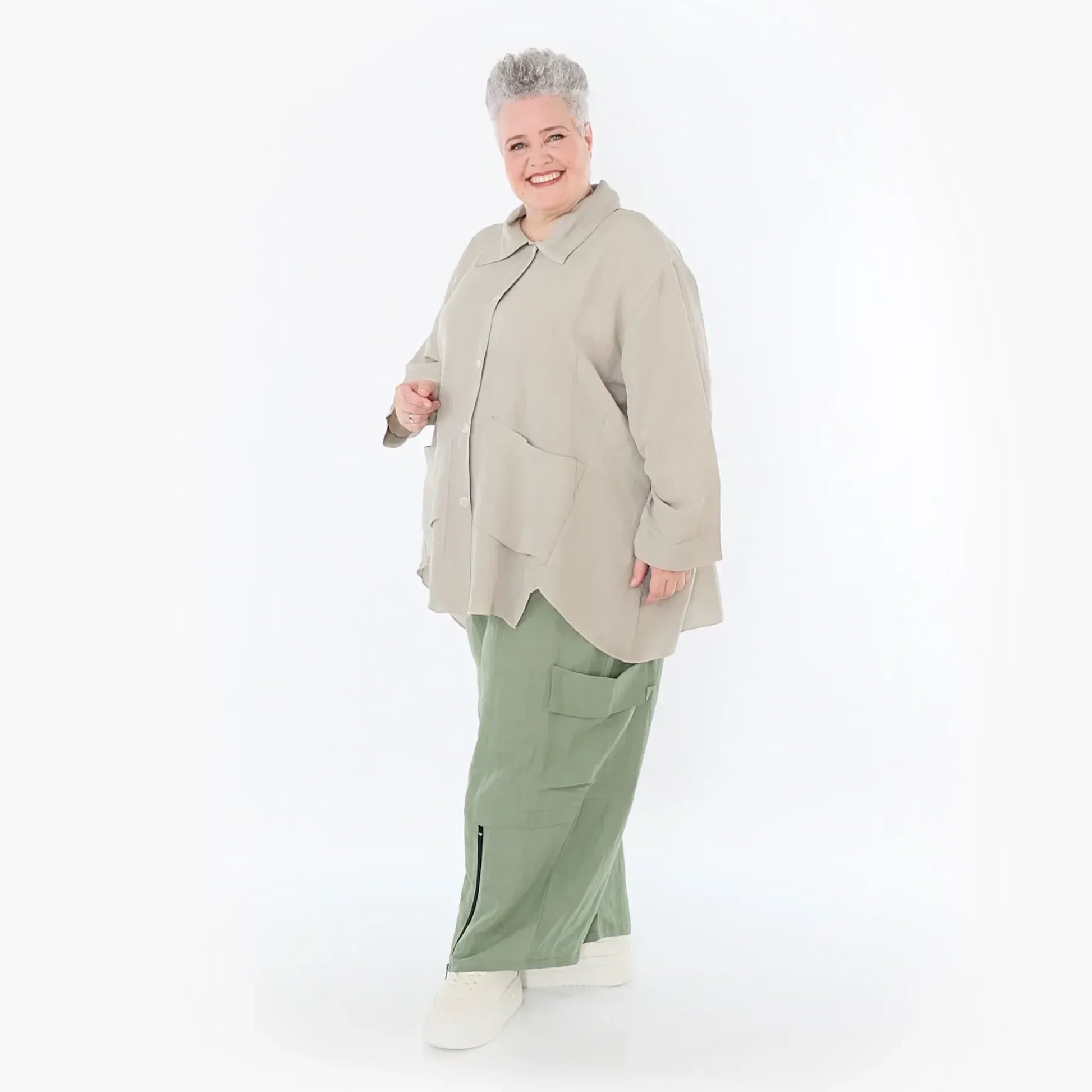  A-Form Jacke von AKH Fashion aus Viskose, 1490.07095, Beige, Ausgefallen, Zeitlos, Schick