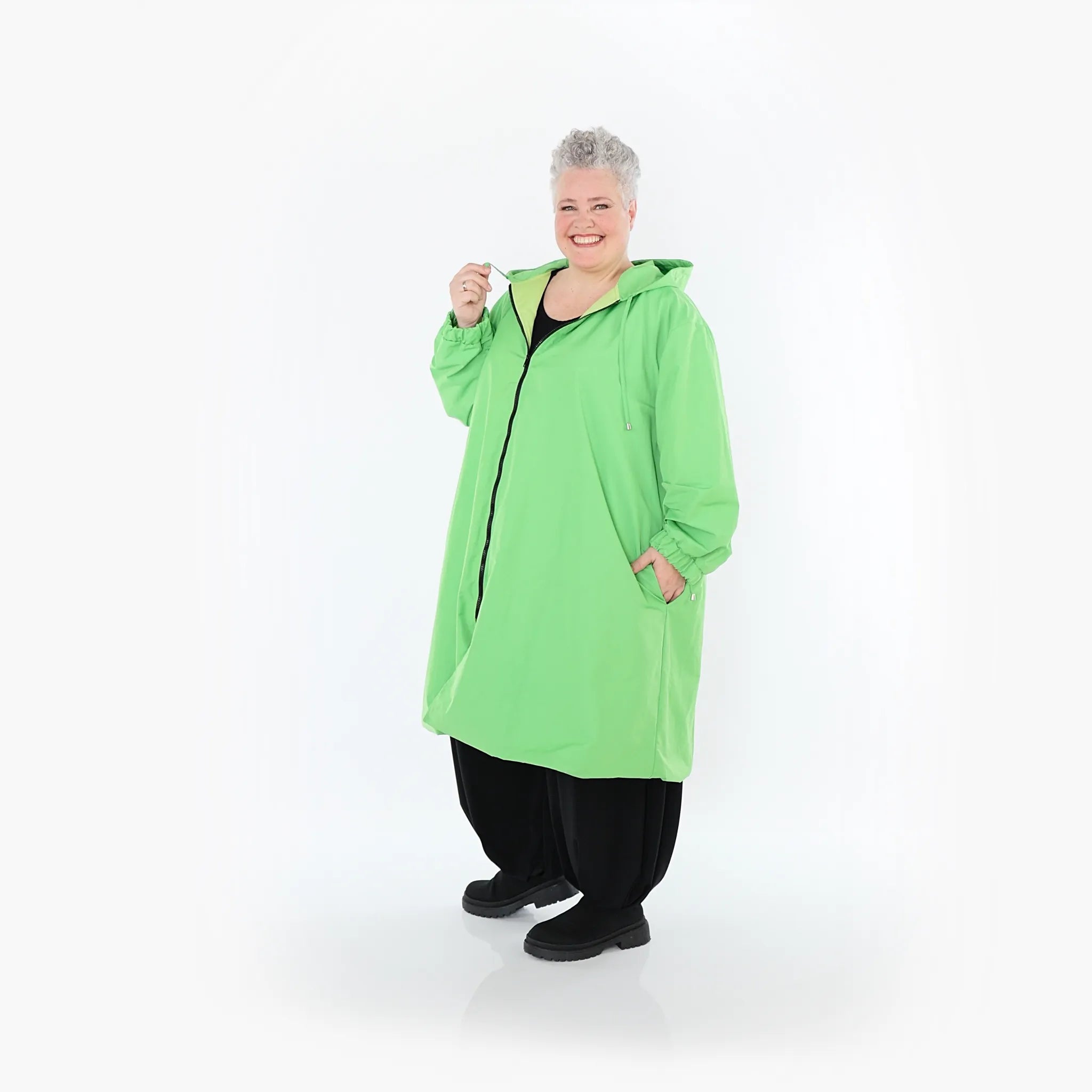  AKH Fashion Mantel in gerader Form, aus Baumwolle, 1493.07102, Grün, Ausgefallen, Zeitlos