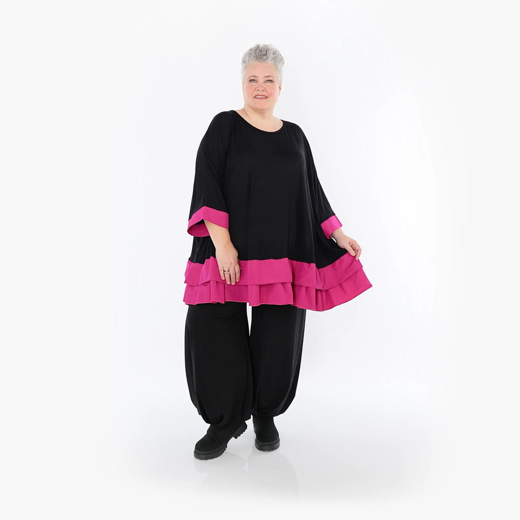  A-Form Bigshirt von AKH Fashion aus Viskose, 1493.07103, Schwarz/Fuchsia, Ausgefallen, Schick