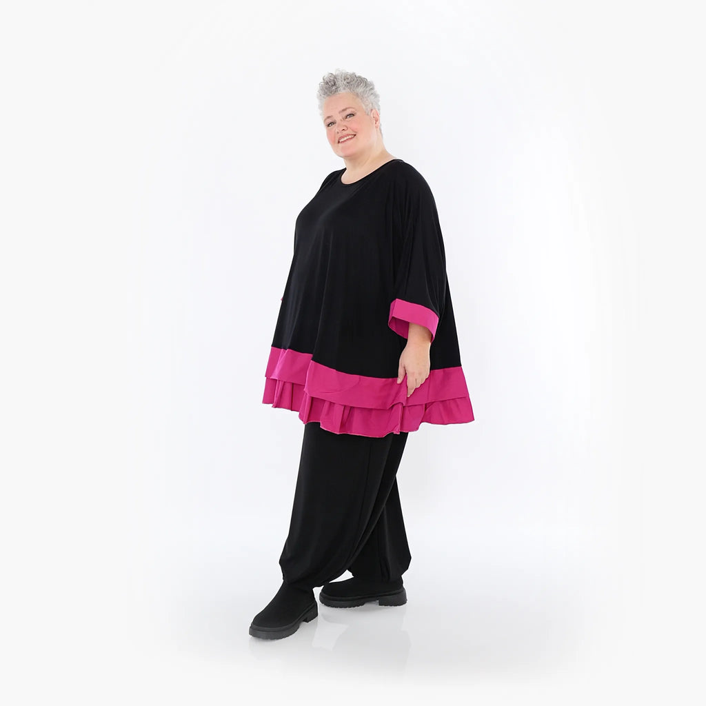  A-Form Bigshirt von AKH Fashion aus Viskose, 1493.07103, Schwarz/Fuchsia, Ausgefallen, Schick