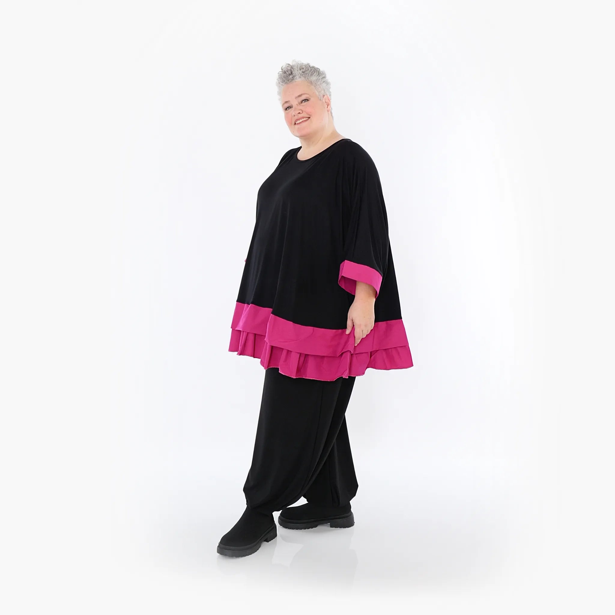 A-Form Bigshirt von AKH Fashion aus Viskose, 1493.07103, Schwarz/Fuchsia, Ausgefallen, Schick