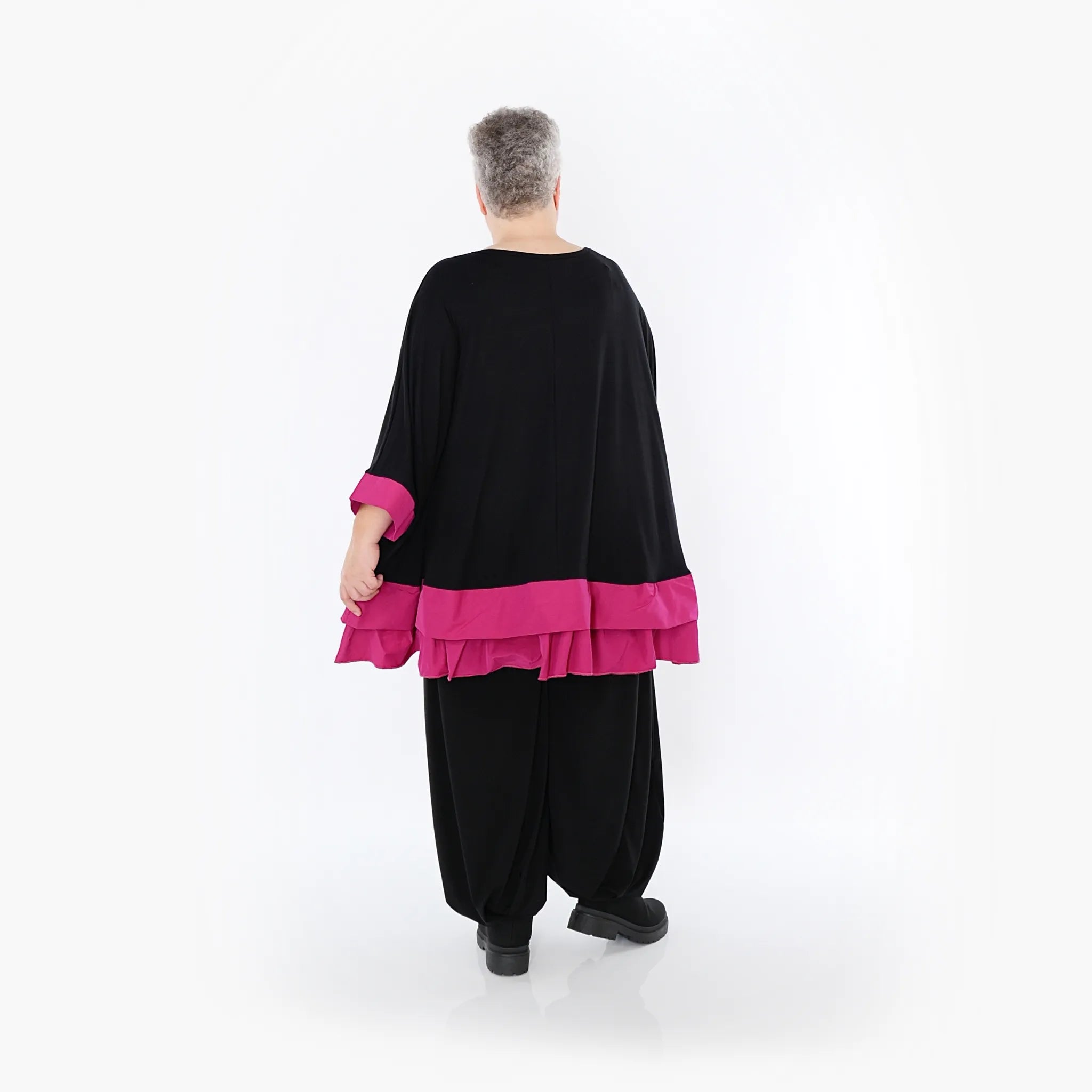  A-Form Bigshirt von AKH Fashion aus Viskose, 1493.07103, Schwarz/Fuchsia, Ausgefallen, Schick