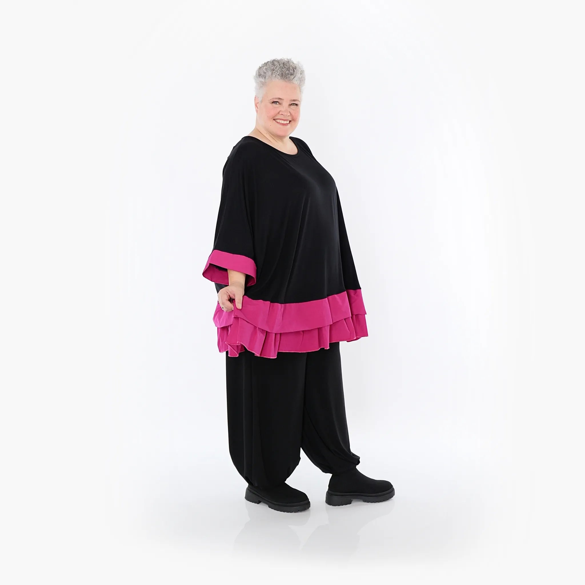  A-Form Bigshirt von AKH Fashion aus Viskose, 1493.07103, Schwarz/Fuchsia, Ausgefallen, Schick