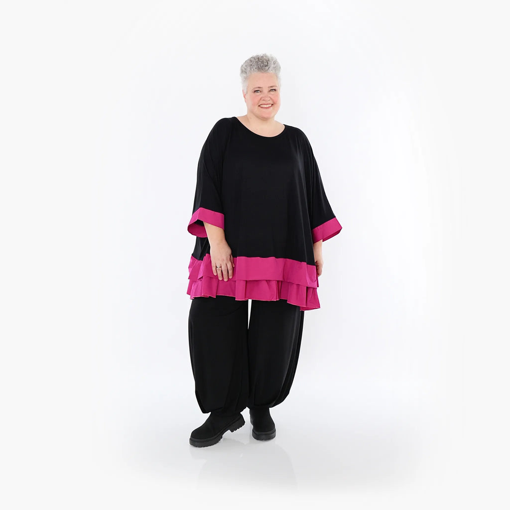  A-Form Bigshirt von AKH Fashion aus Viskose, 1493.07103, Schwarz/Fuchsia, Ausgefallen, Schick