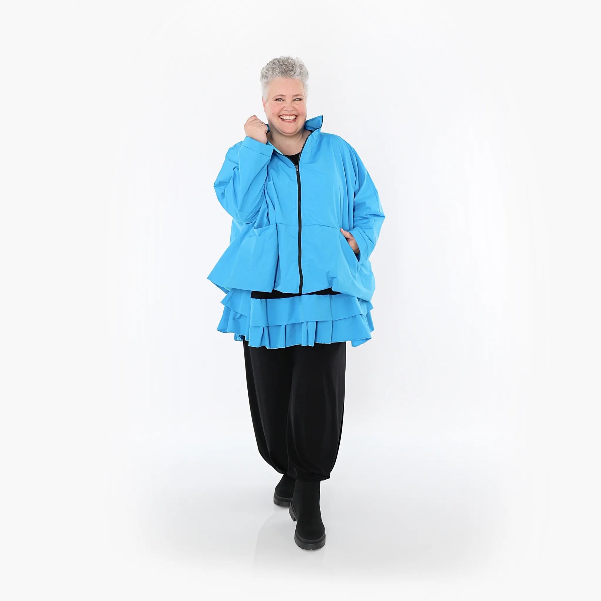  AKH Fashion Jacke in kastiger Form, aus Baumwolle, 1493.07104, Blau, Ausgefallen, Zeitlos