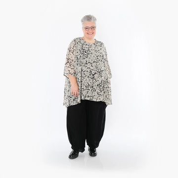 A-Form Bigshirt von AKH Fashion aus Viskose, 1494.00593, Ecru/Schwarz, Blumen, Ausgefallen