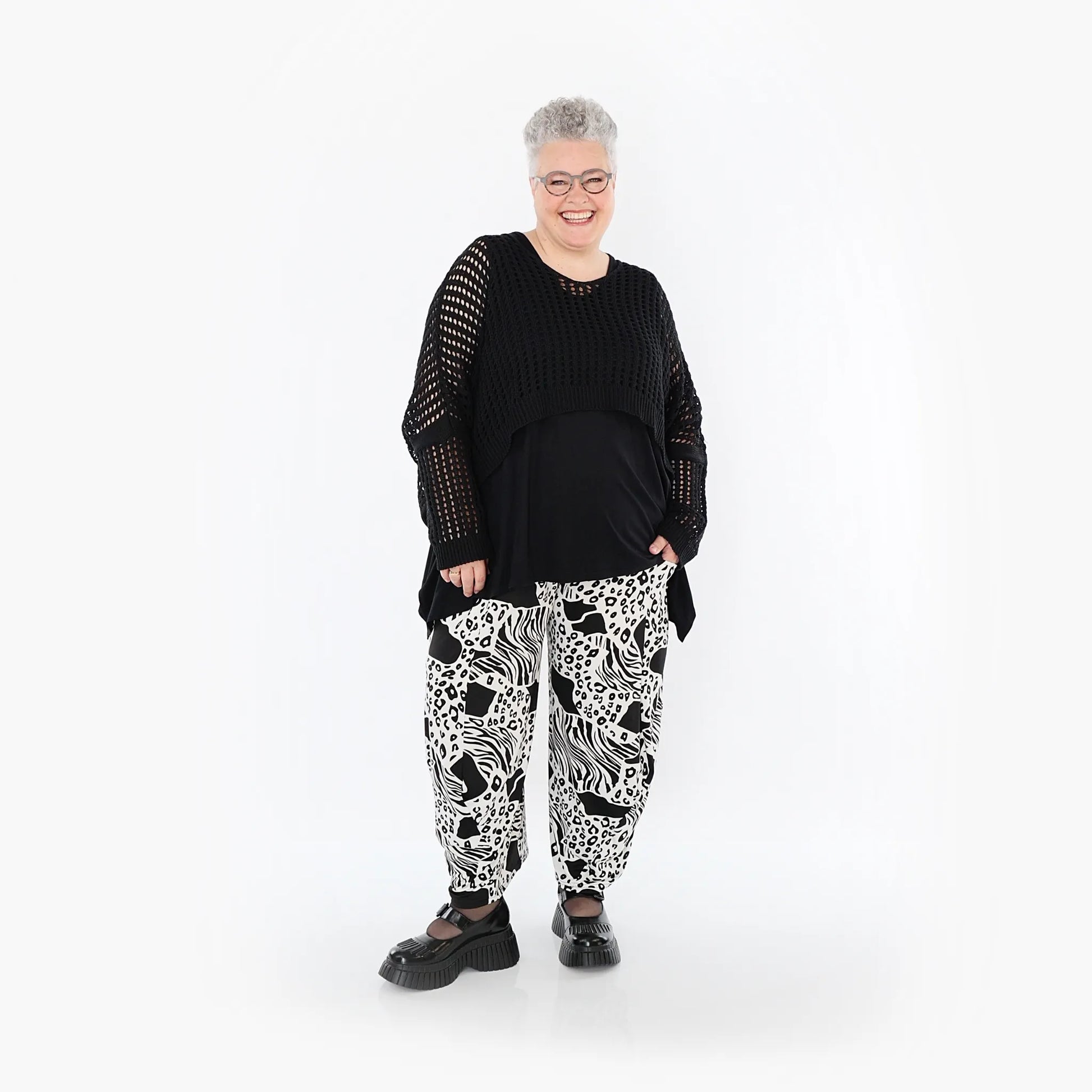  Ballonhose von AKH Fashion aus Materialmix, 1499.08069, Schwarz/Weiß, Animal, Ausgefallen