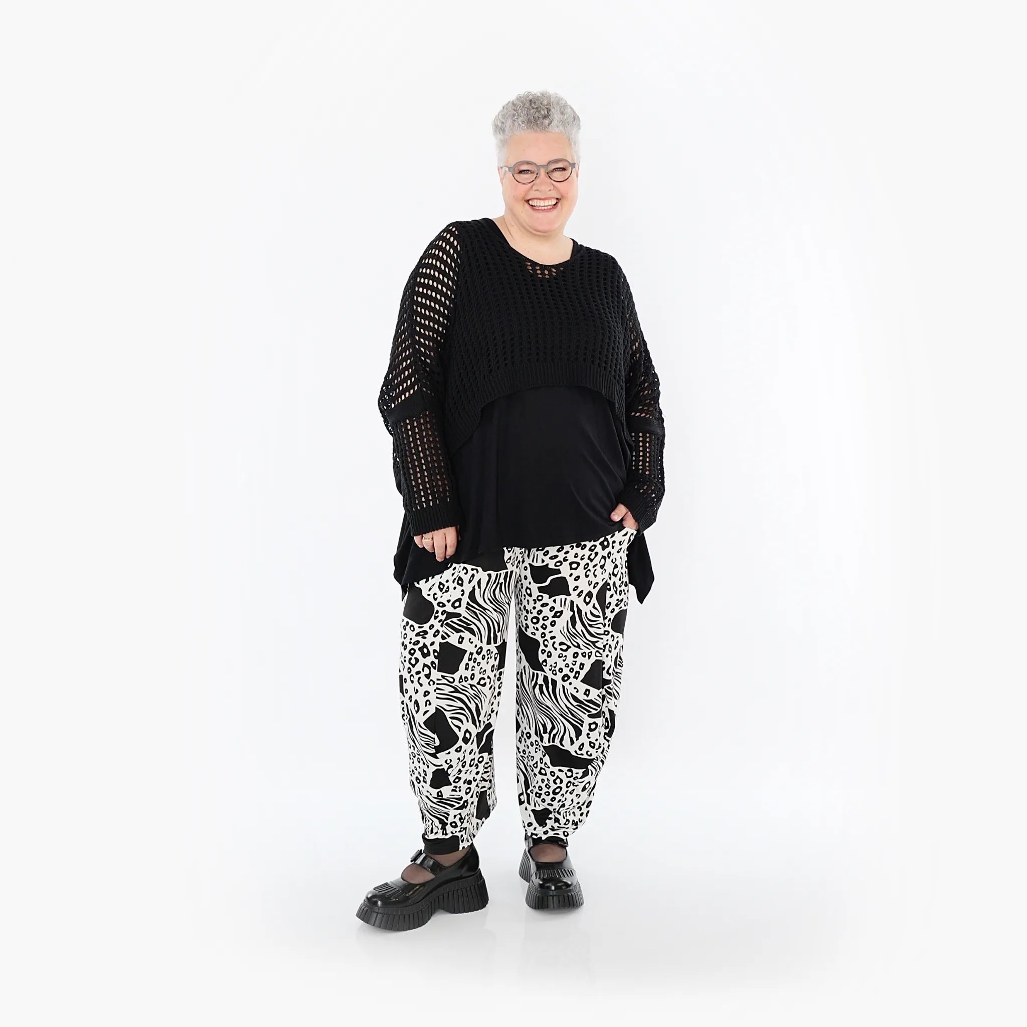  Ballonhose von AKH Fashion aus Materialmix, 1499.08069, Schwarz/Weiß, Animal, Ausgefallen