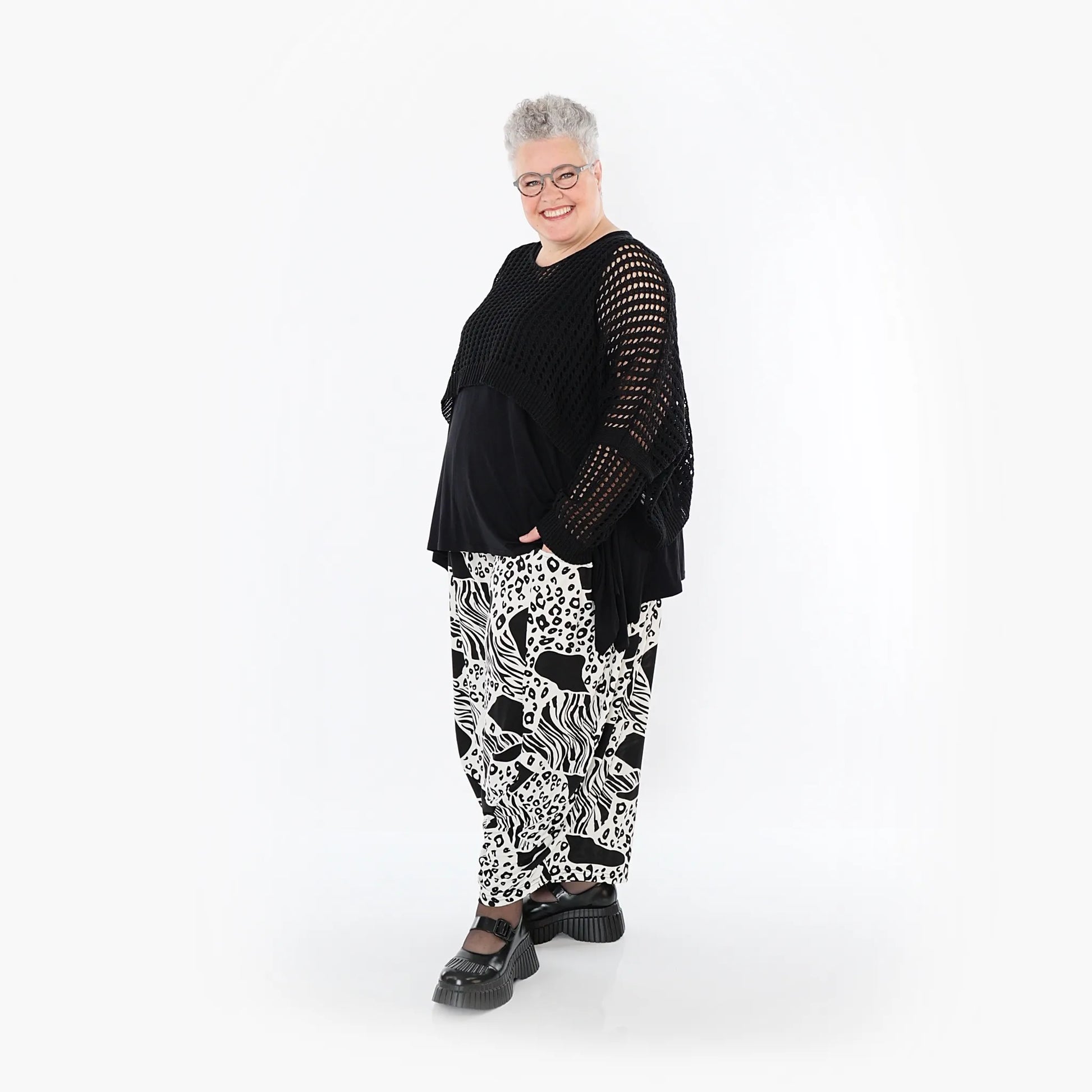  Ballonhose von AKH Fashion aus Materialmix, 1499.08069, Schwarz/Weiß, Animal, Ausgefallen