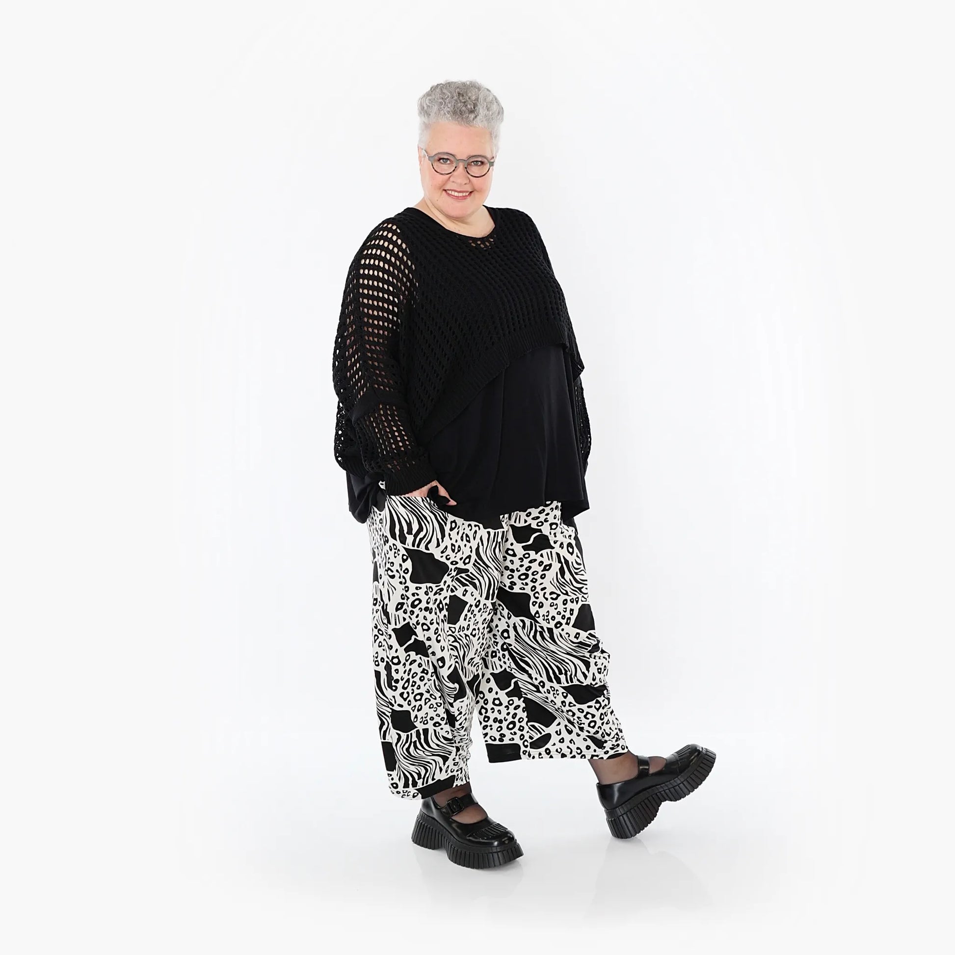  Ballonhose von AKH Fashion aus Materialmix, 1499.08069, Schwarz/Weiß, Animal, Ausgefallen