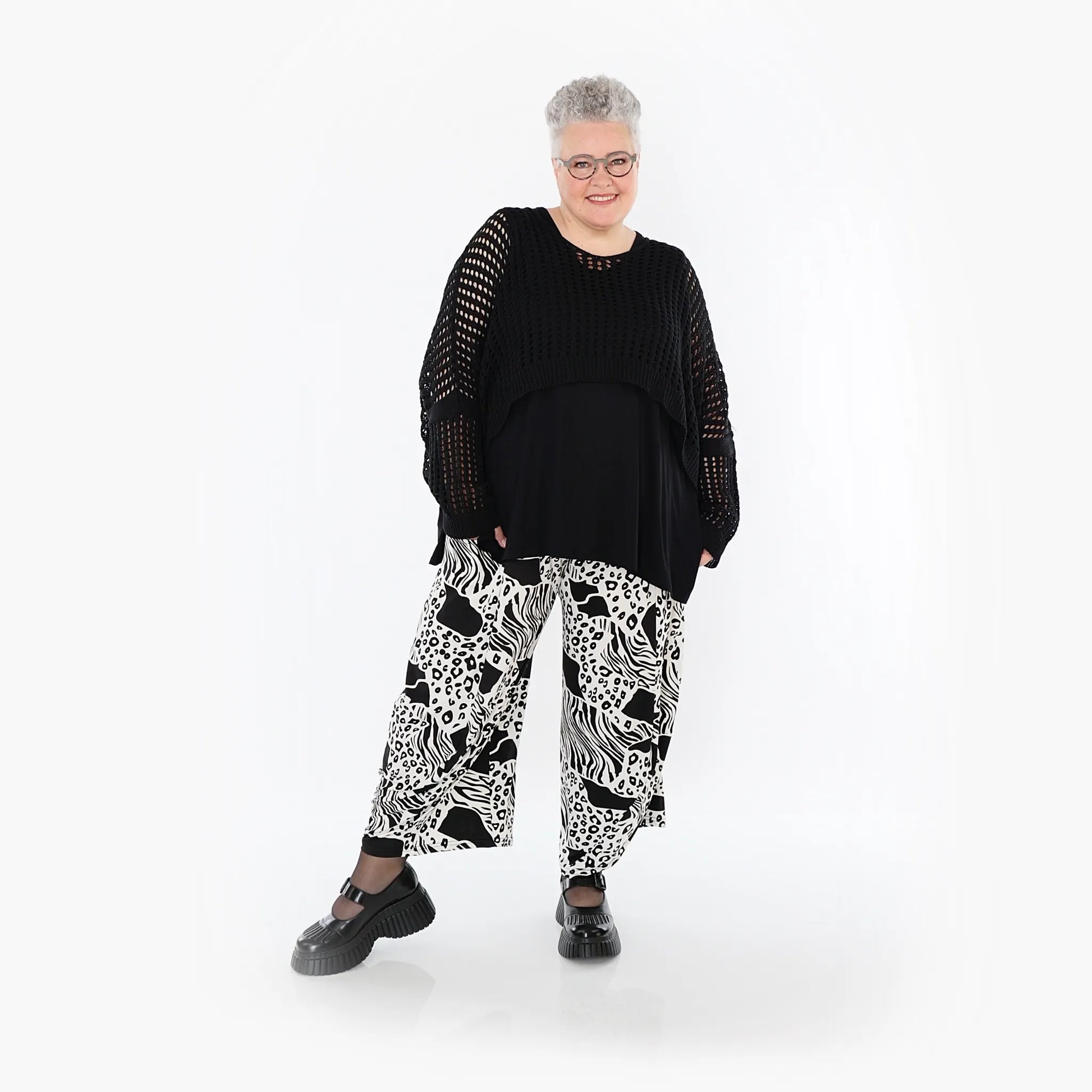  Ballonhose von AKH Fashion aus Materialmix, 1499.08069, Schwarz/Weiß, Animal, Ausgefallen