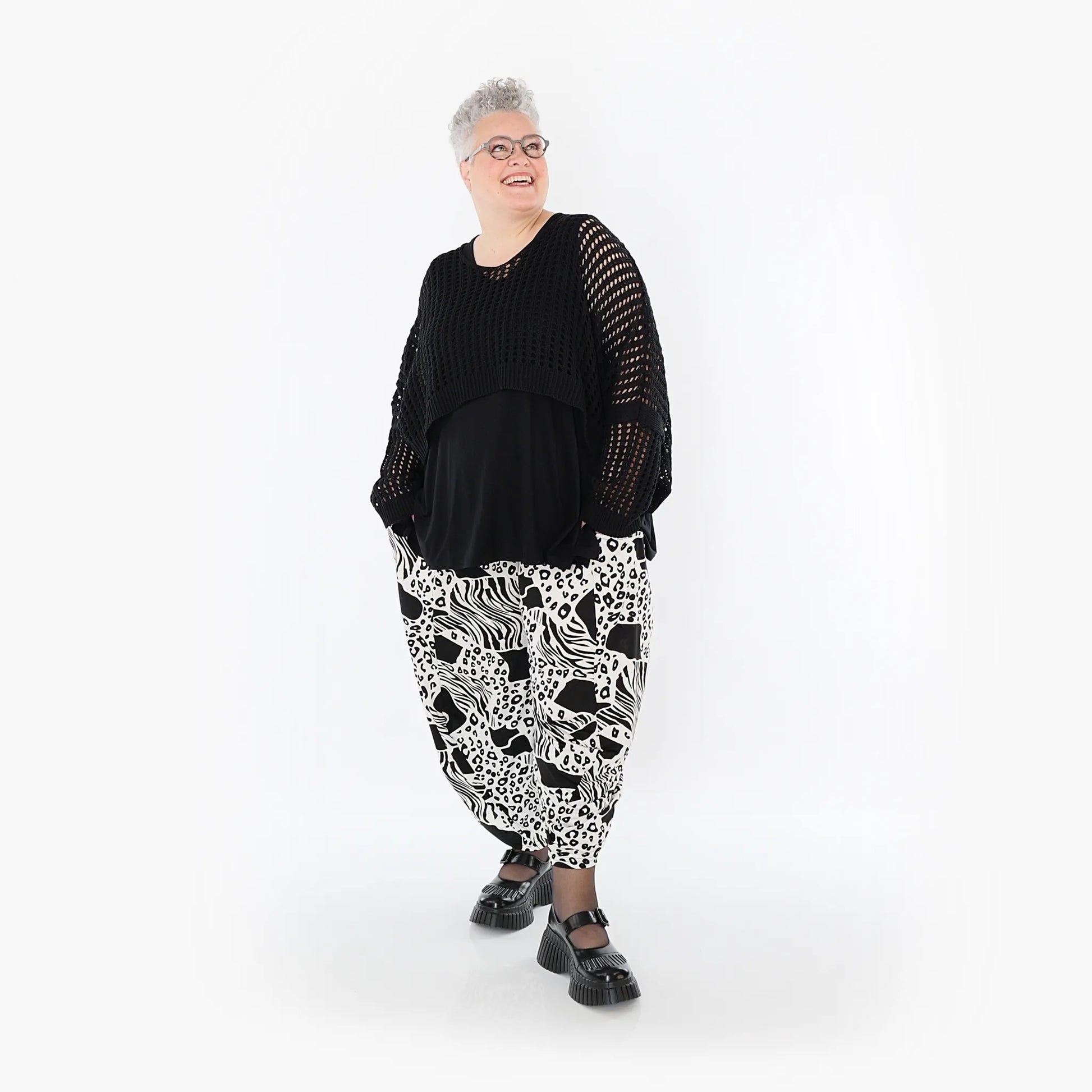  Ballonhose von AKH Fashion aus Materialmix, 1499.08069, Schwarz/Weiß, Animal, Ausgefallen